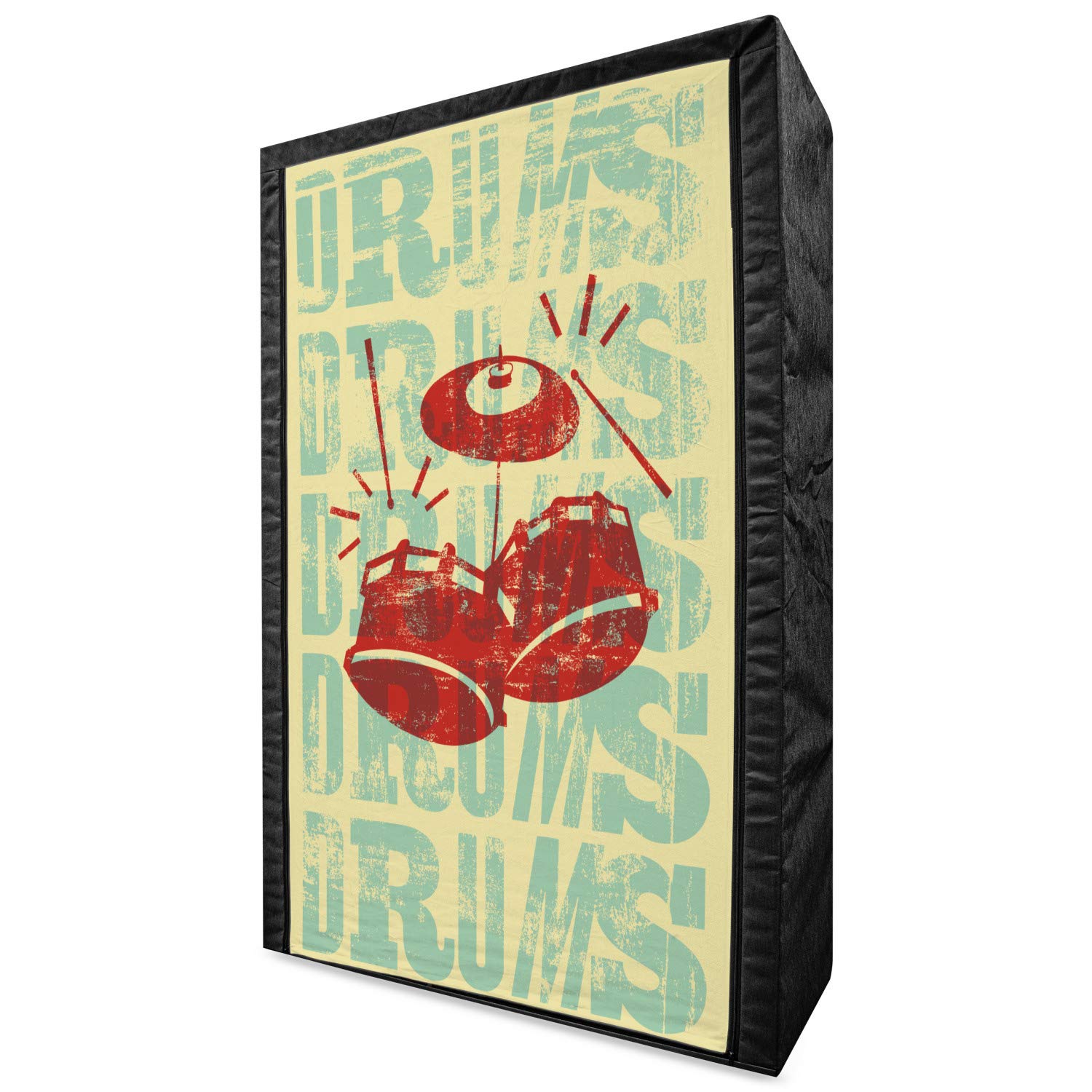 Ambesonne Vintage Portable Fabric Wardrobe - Groovy Retro Drumming Poster Design for Music Lovers, 42.5