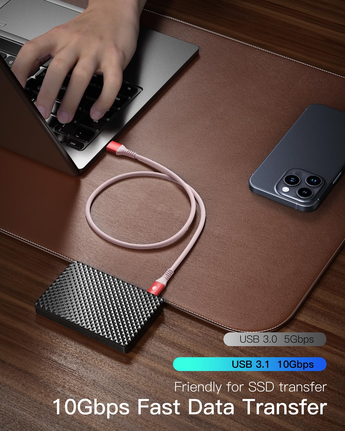 CONMDEX USB C to USB 3.1 Gen 2 Cable [3ft 2-Pack] 10Gbps Fast Charging & Data Sync Braided Cord - Compatible with iPhone 16 Plus/Pro/Max, Samsung Galaxy S23/S22, Android Auto & CarPlay - Durable Red Cables for Home, Office & Car Charging