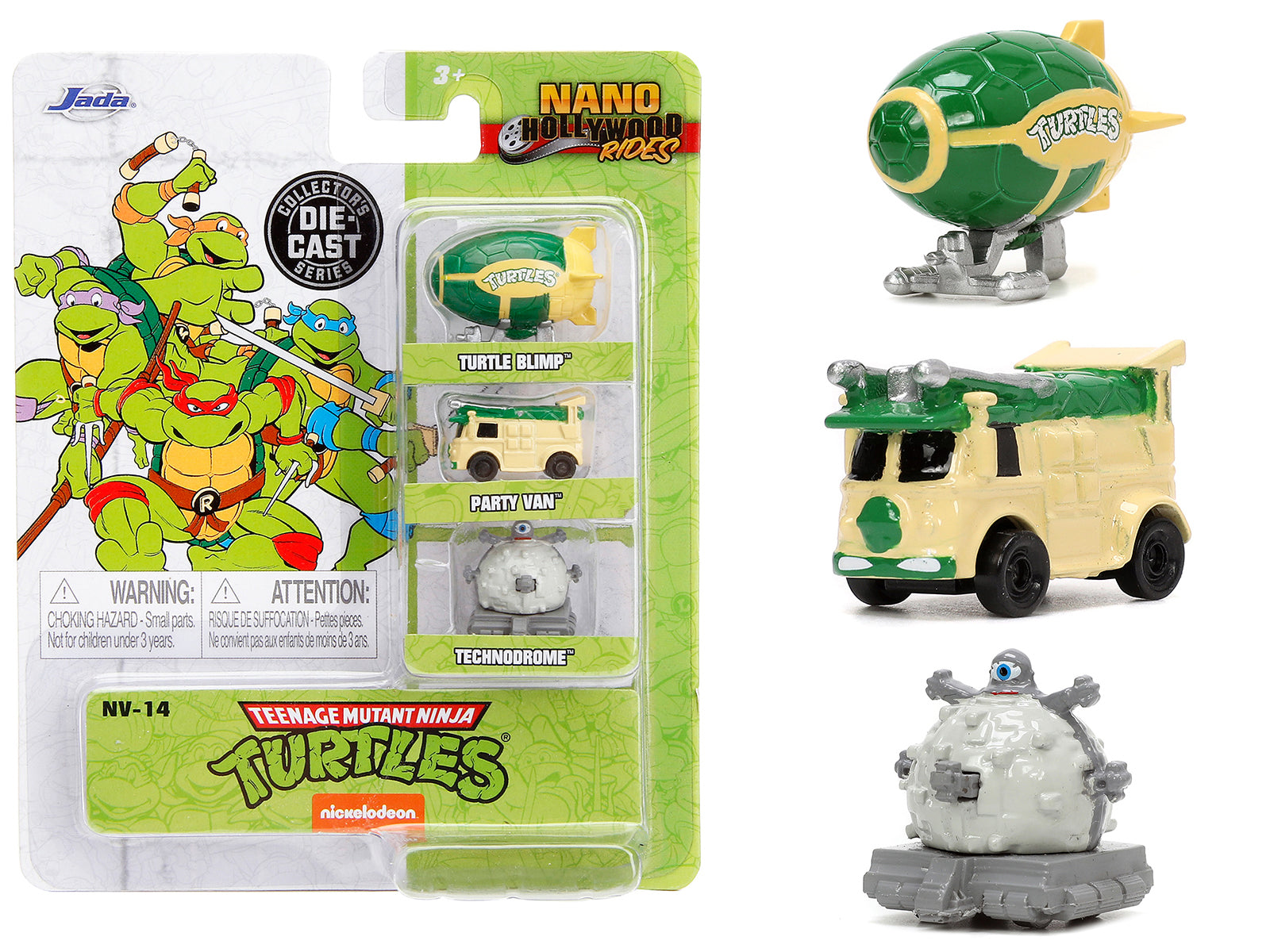 Teenage Mutant Ninja Turtles 3-Piece Diecast Car Set - Nickelodeon Nano Hollywood Rides Collection by Jada - Perfect for Collectors & TMNT Fans