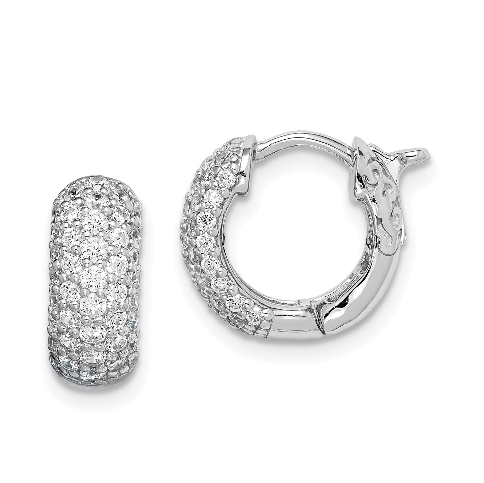 Sterling Silver Rhodium Plated Cubic Zirconia Small Hinged Hoop Earrings for Women - Elegant Everyday Jewelry Gift for Her, Perfect for Work, Date Night & Special Occasions