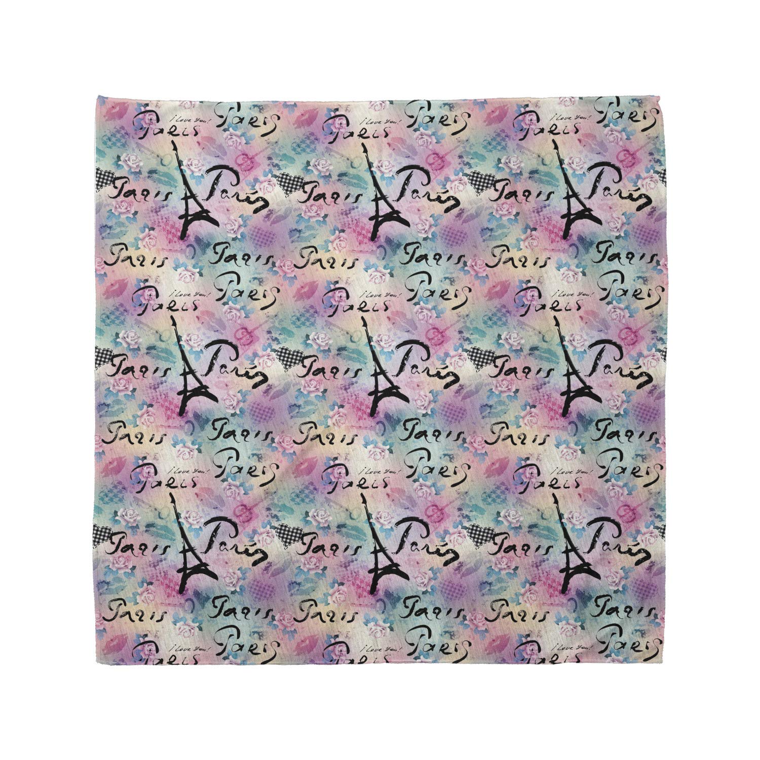 Ambesonne Paris Bandana - Romantic Rose Flowers Design, Unisex Head & Neck Scarf for Men & Women | Perfect for Outdoor Activities, Music Festivals & Fashion Accessories