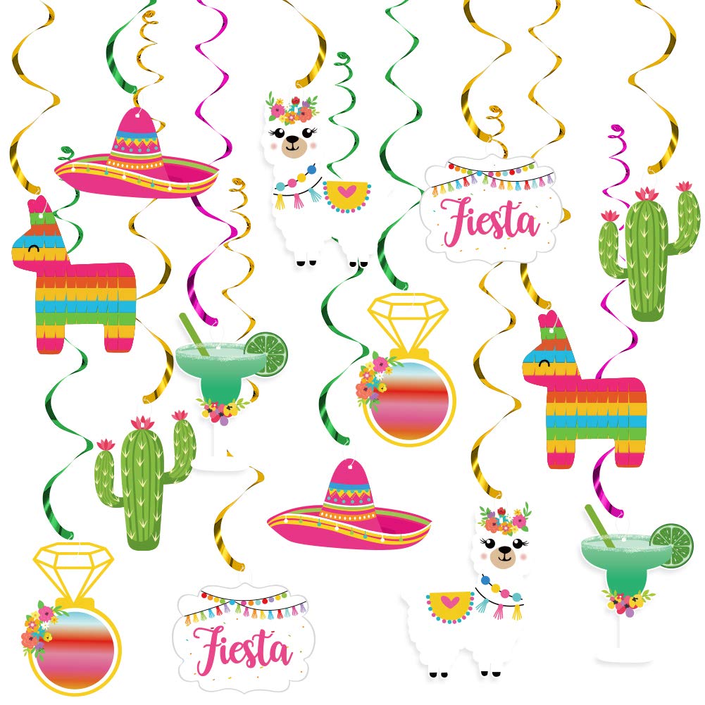 Mexican Fiesta Hanging Swirl Decorations - Llama & Cactus Garland for Bachelorette, Bridal Shower, Wedding & Engagement Parties | Perfect for Wall Decor, Photo Backdrops & Themed Celebrations