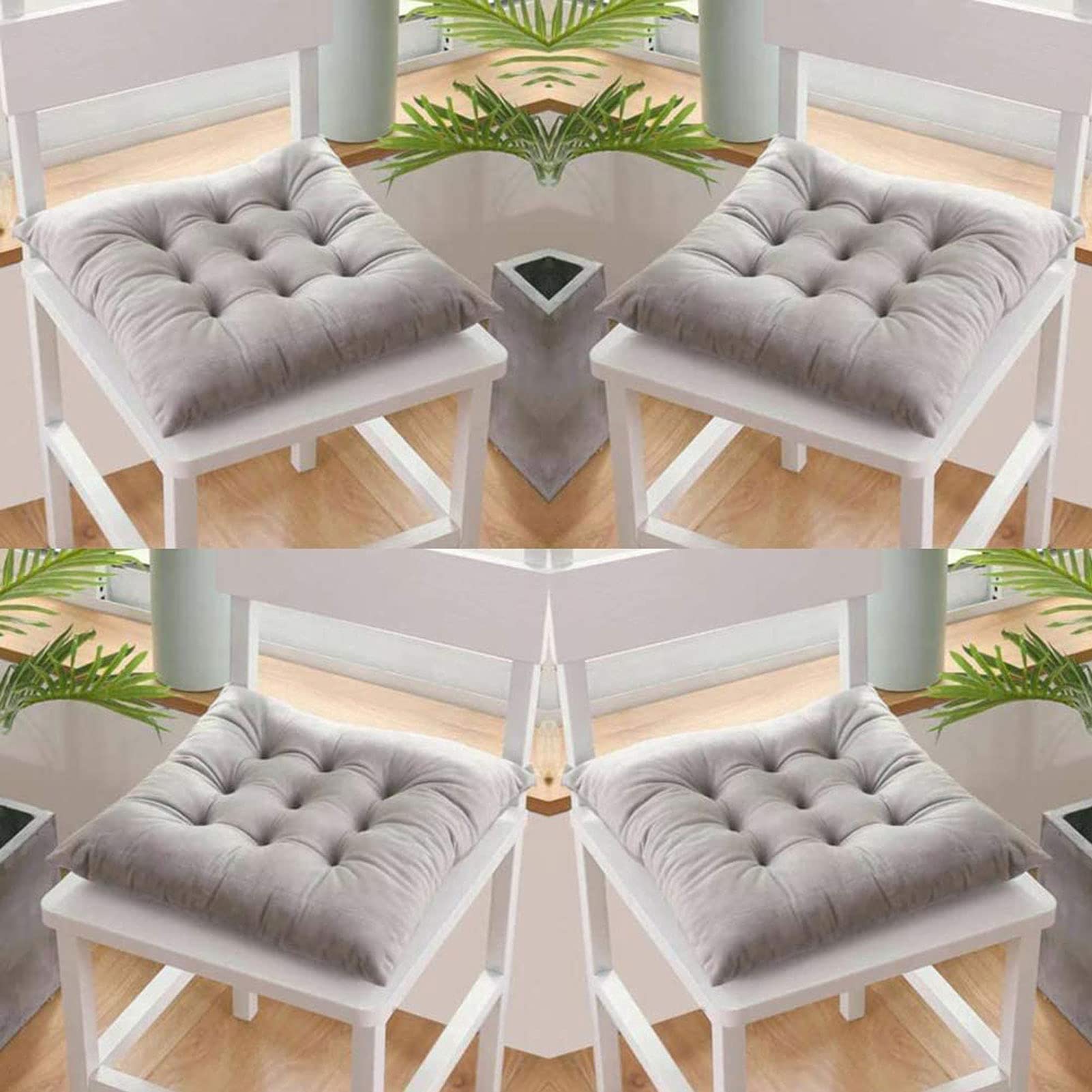 4-Pack 40x40cm Square Velvet Chair Cushions with Ties - Soft & Comfortable Seat Pads for Dining Chairs, Kitchen, Living Room, Patio, Garden - Indoor & Outdoor Use - Burgundy & Gray Color Options - Perfect for Home Decor, Entertaining Guests, and Outdoor Relaxation