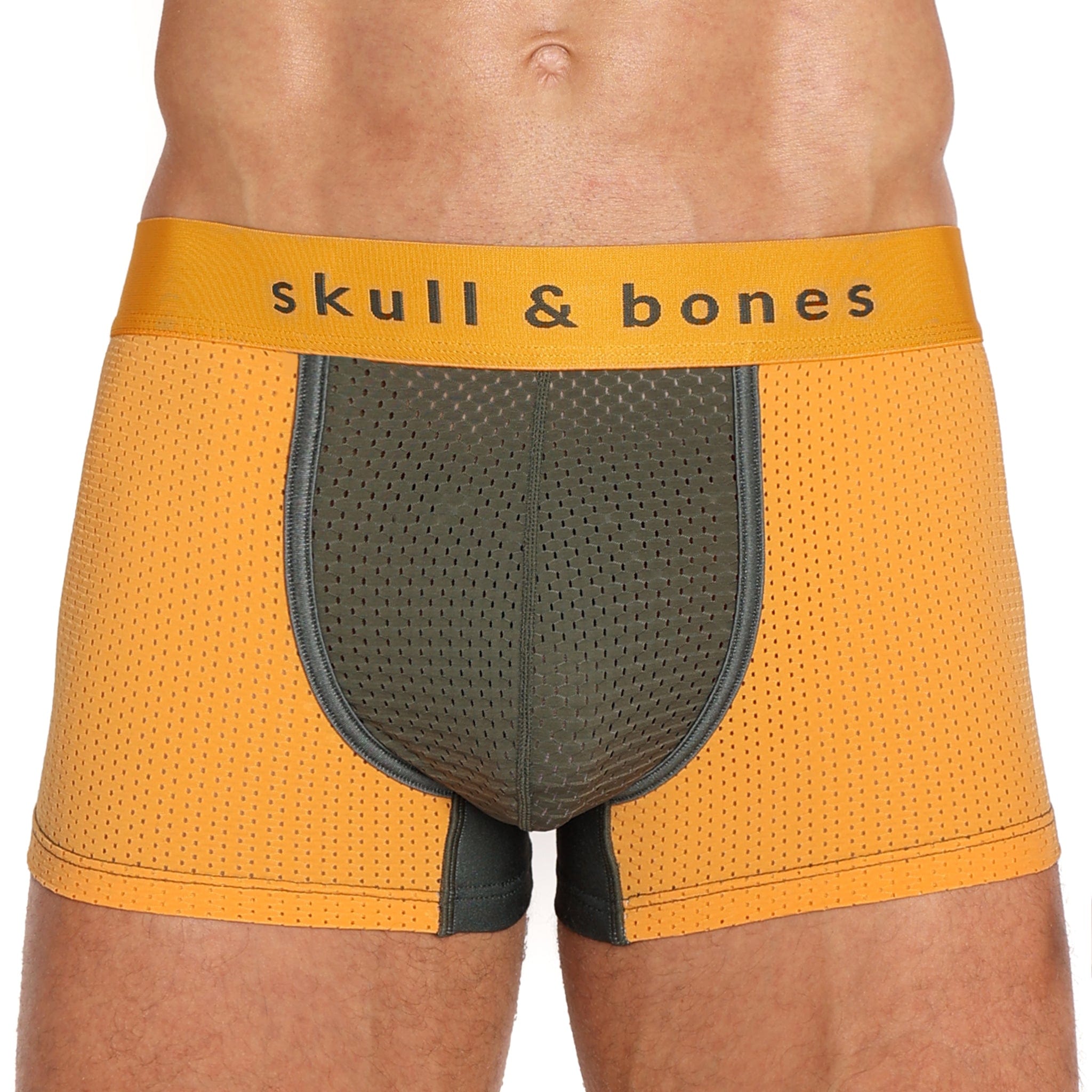 Men's Orange Performance Mesh Trunk Underwear - Breathable Quick-Dry Boxer Briefs for Sports & Active Lifestyle