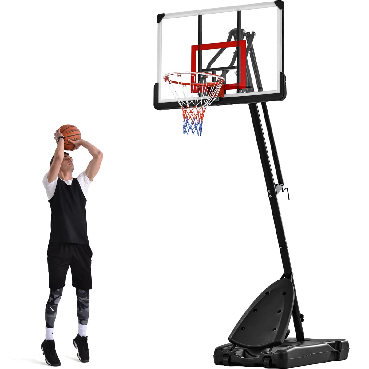 **Tenozek Adjustable Basketball Hoop System 7.5ft-10ft Height, LED Backboard for Indoor & Outdoor Use - Perfect for Driveway, Backyard, and Gym Training**