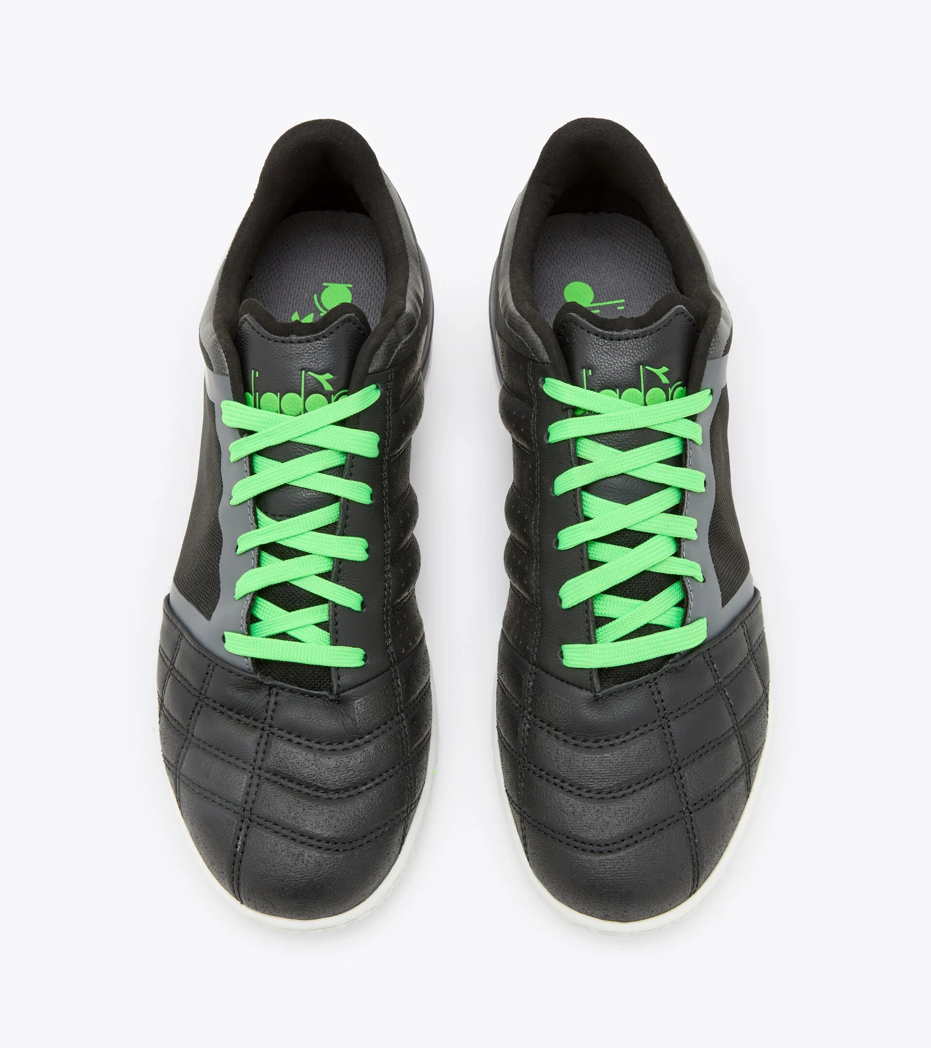Diadora Brazil ID Indoor Soccer Shoes for Men - Black/Green Fluo - Lightweight & Comfortable for Indoor Football, Futsal, and Training Sessions