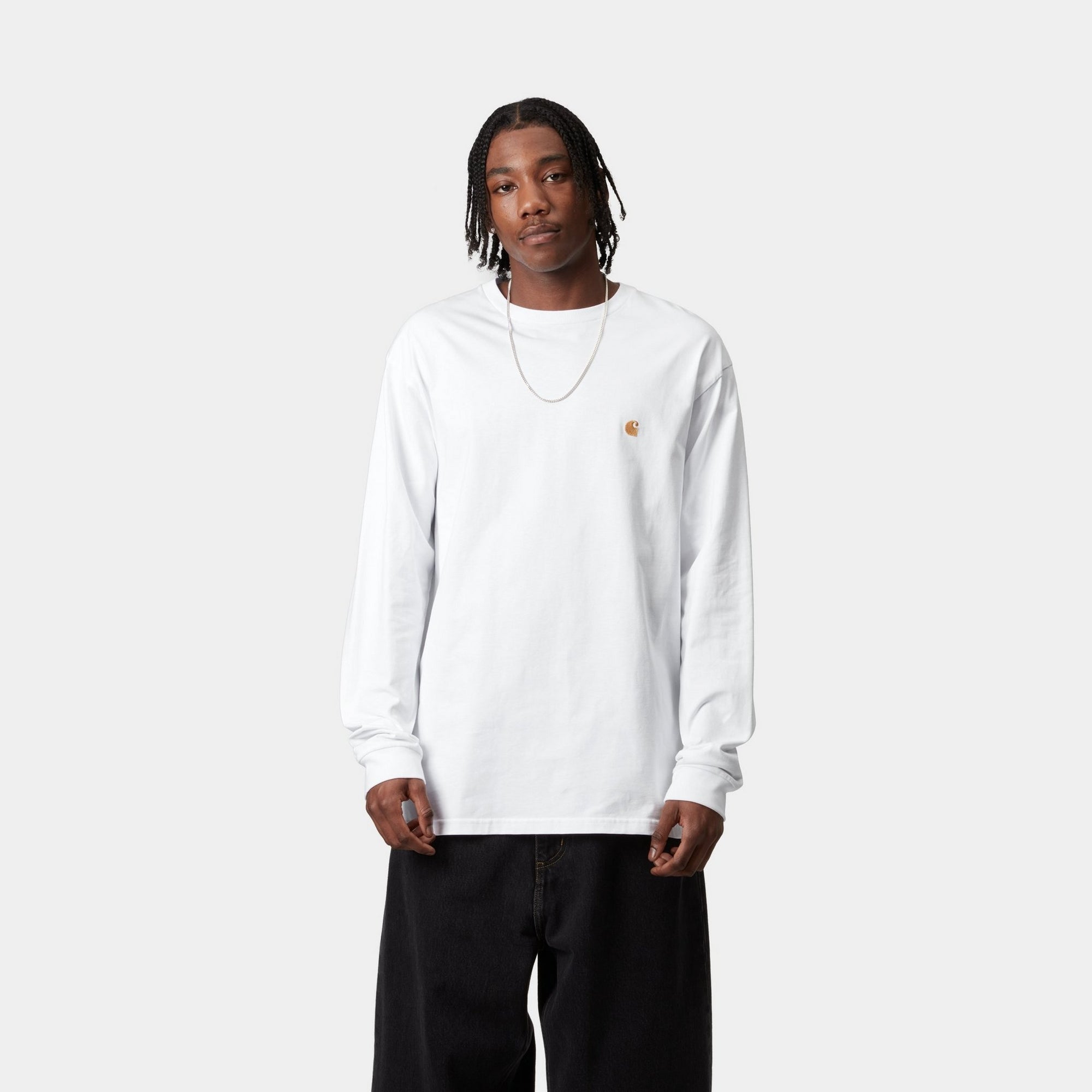 Chase Long Sleeve T-Shirt for Men & Women | Soft Cotton Crewneck Shirt in White | Perfect for Casual Wear, Layering & Everyday Outfits