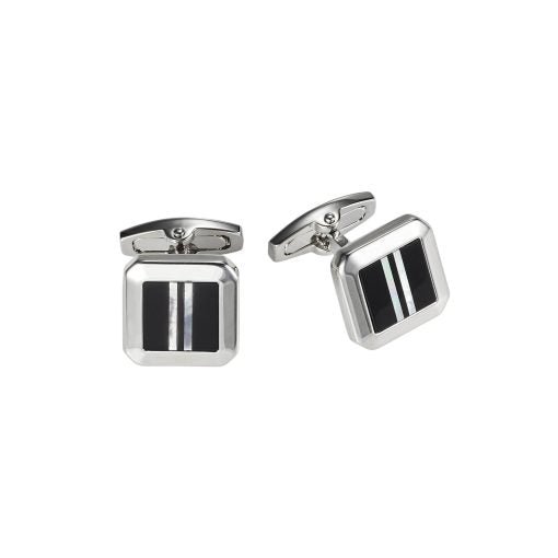 Elegant Rhodium, Onyx & Mother of Pearl Plated Cufflinks for Men - Perfect for Weddings, Business Meetings & Formal Events