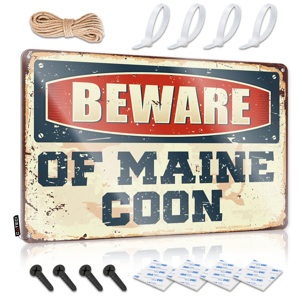 Beware of Maine Coon Metal Tin Sign - Vintage 20x30cm Wall Decor for Pool, Porch, Bar, Man Cave & Home Decor - Funny Cat Warning Sign