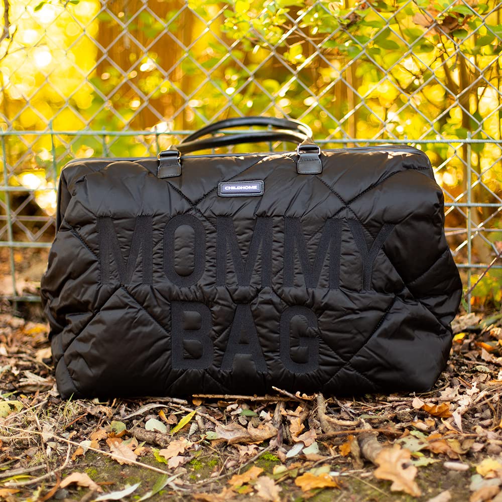 **The Original Mommy Bag by Childhome - Large Baby Diaper Bag & Hospital Bag for Moms, Spacious Tote for Travel & Essentials, Pregnancy Must-Haves (Puffered Black) - Perfect for Newborn Care, Maternity Trips & Everyday Use**
