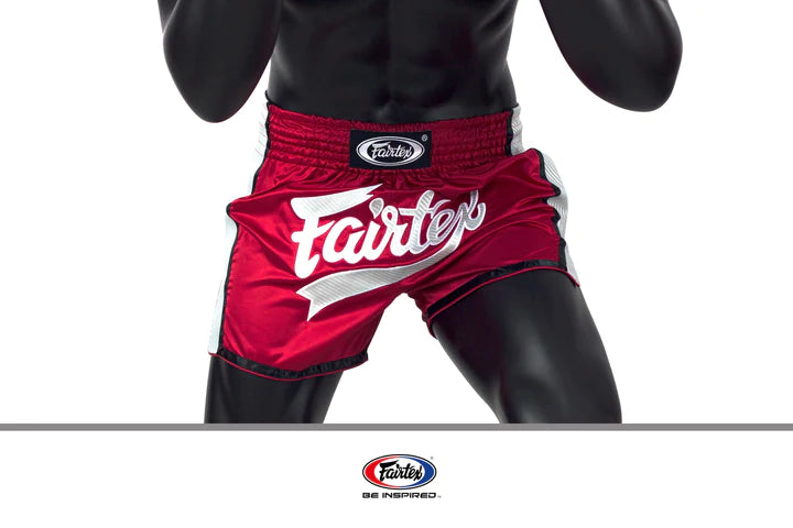 Fairtex Red & White Slim Cut Muay Thai Boxing Shorts - Lightweight MMA Training & Competition Gear for Kickboxing, Muay Thai & Martial Arts