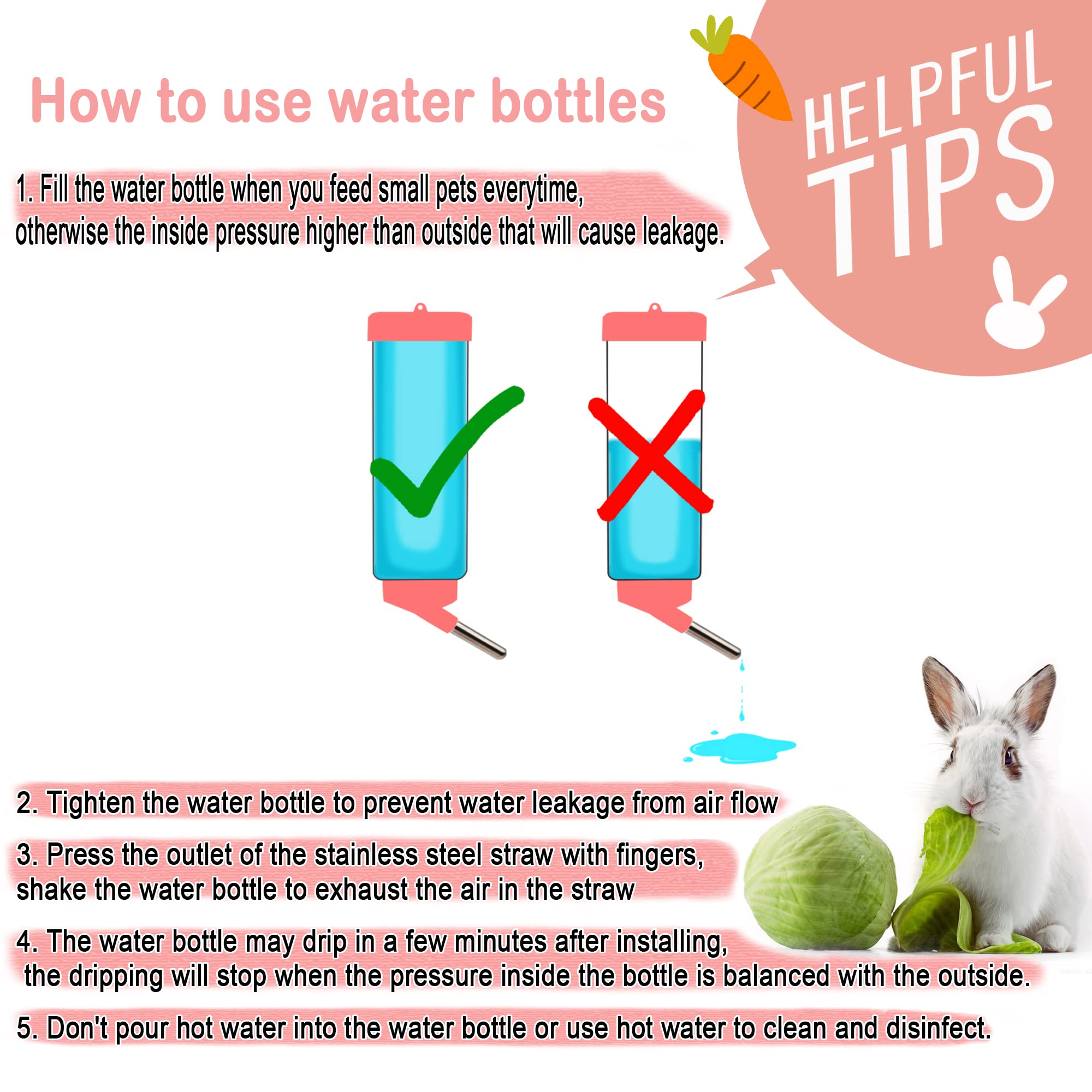 3-in-1 Guinea Pig Hay Feeder, Water Bottle & Nail Scissors Set - 250ml No Drip Small Animal Feeding Kit for Rabbits, Bunnies, Chinchillas & Guinea Pigs - Perfect for Cage Accessories & Pet Grooming (Pink)