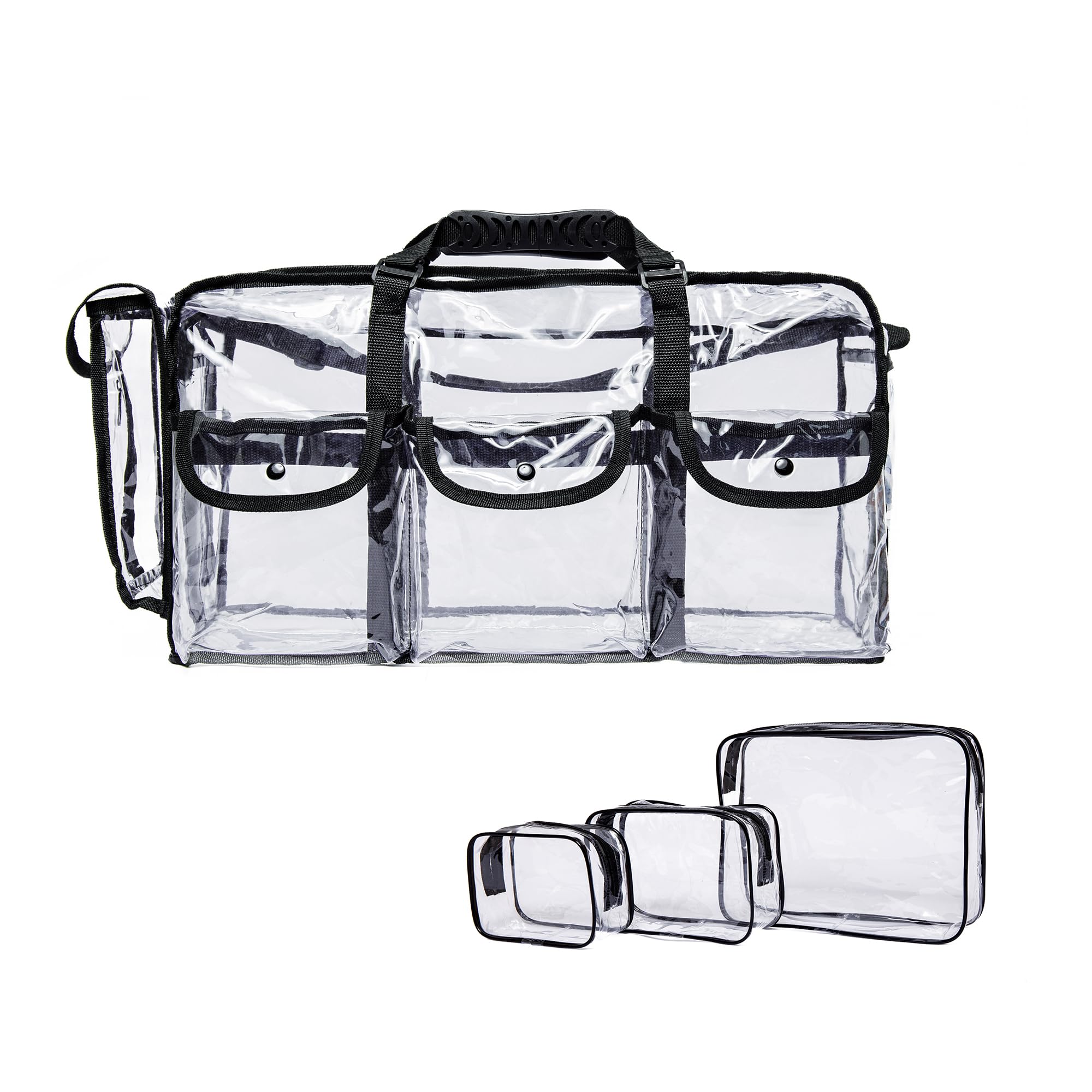 Large Clear Makeup Organizer - Transparent PVC Cosmetic & Toiletry Bag Set (3-Piece Waterproof Travel Essentials) | Perfect for Travel, Home Storage & Daily Beauty Routine