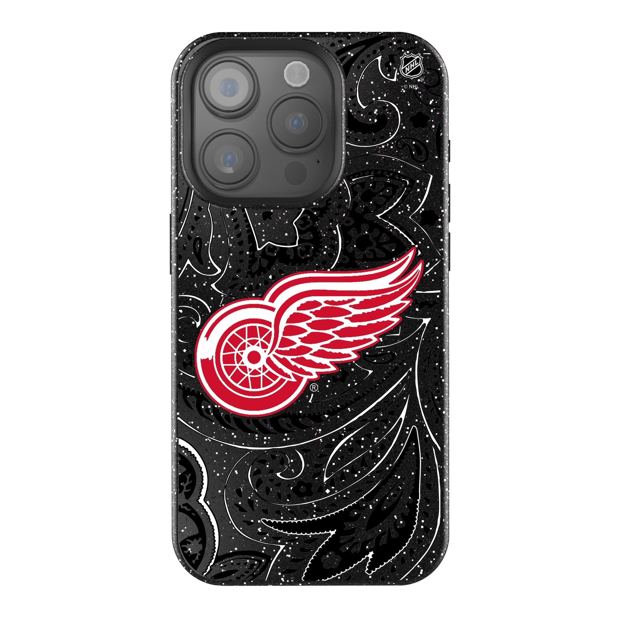 Detroit Red Wings Paisley Bling Phone Case for iPhone & Samsung - Stylish Rhinestone Hockey Team Design - Perfect for Games, Parties & Everyday Use
