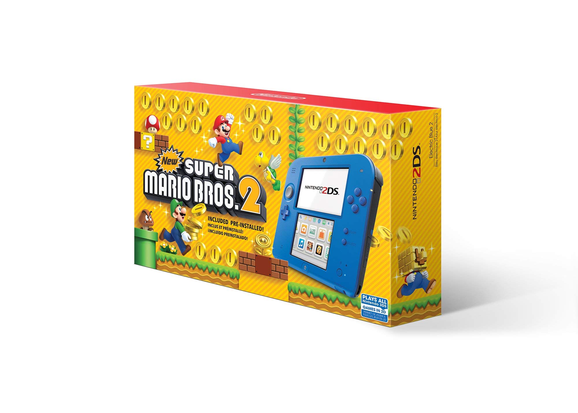 Refurbished Nintendo 2DS Electric Blue Console with Pre-Installed New Super Mario Bros. 2 Game - Portable Handheld Gaming System for Kids & Adults - Perfect for Travel, Commuting & Home Entertainment