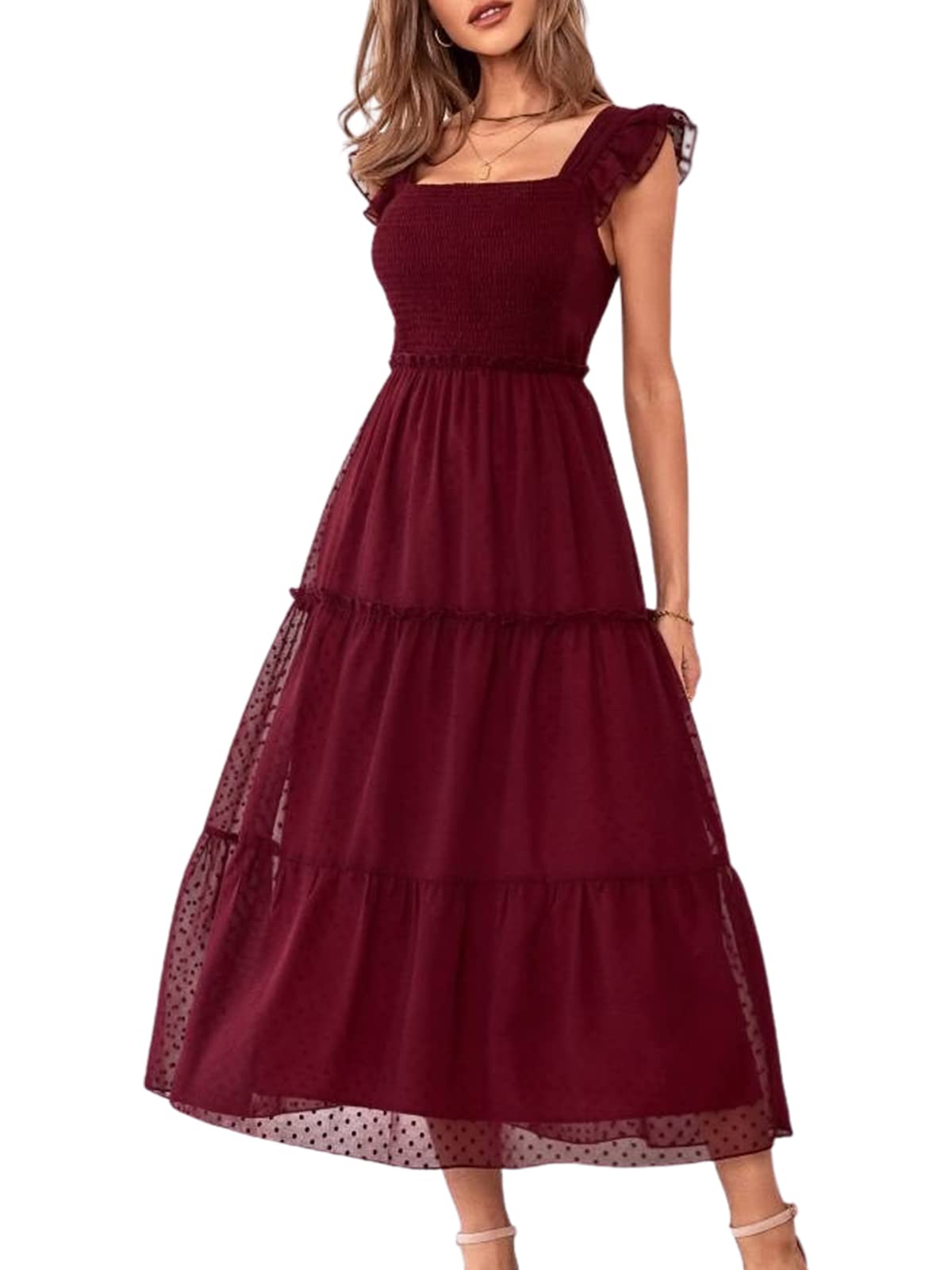 CUPSHE Women's A-Line Flare Slip Dress - Square Neck Short Sleeve Maxi Summer Dress for Beach, Party & Casual Wear - Black