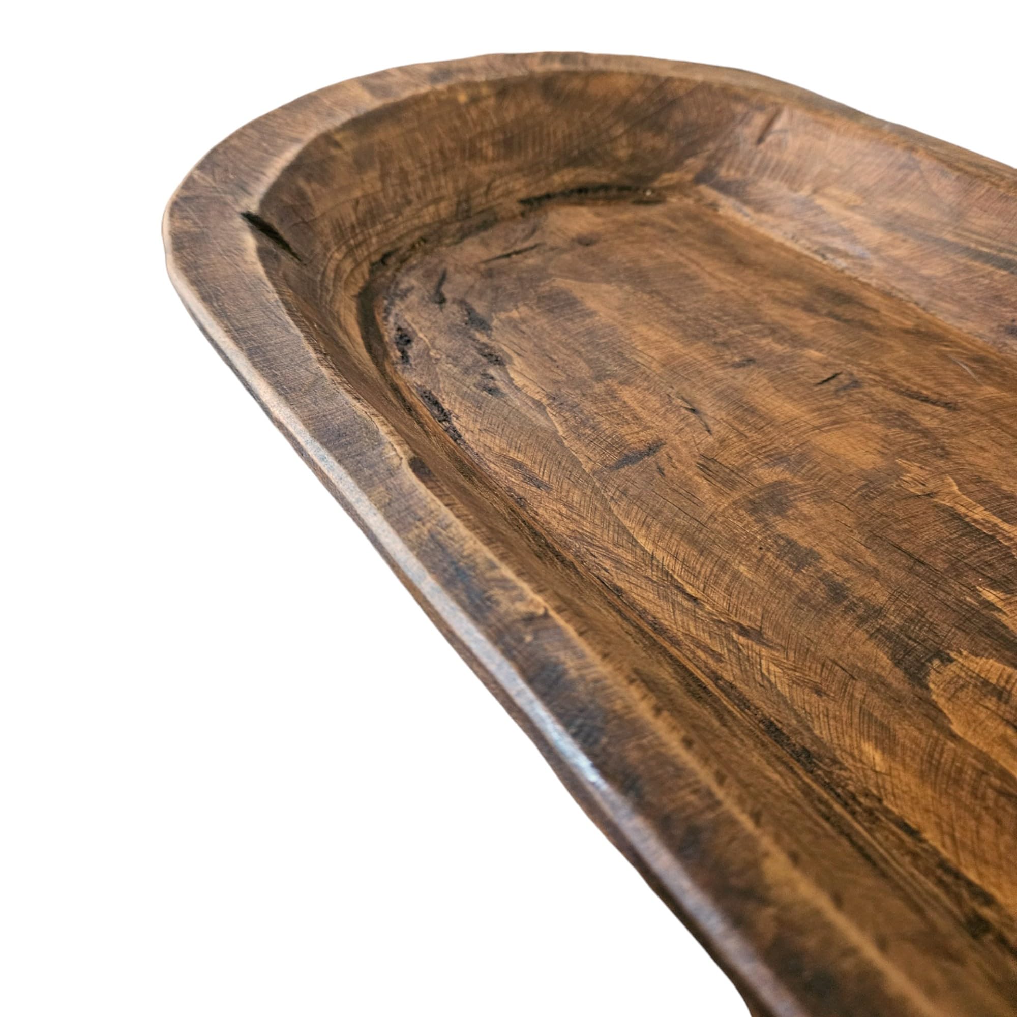 Extra Large Wood Dough Bowl - Extra Long Handcrafted Wooden Decorative Bowl - The Big Bend - Perfect for Farmhouse Decor, Rustic Centerpieces, and Bread Serving