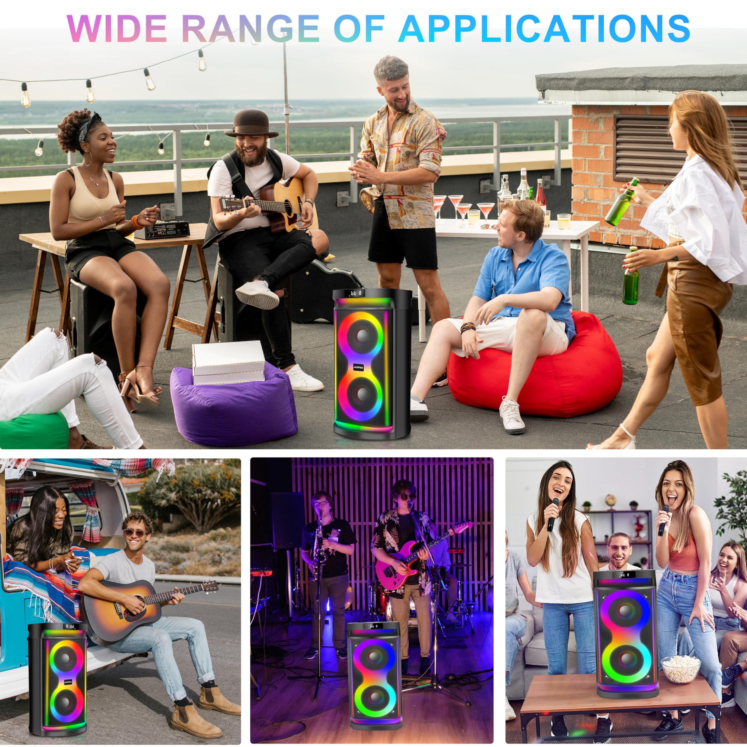 Portable Bluetooth Karaoke Machine for Adults - Dual 6.5-Inch Subwoofers, 2 Wireless Mics, Bass/Treble Control, LED Lights | TWS/USB/TF/REC/FM/AUX Support | Perfect for Home Parties, Outdoor Gatherings & Professional Singing Practice