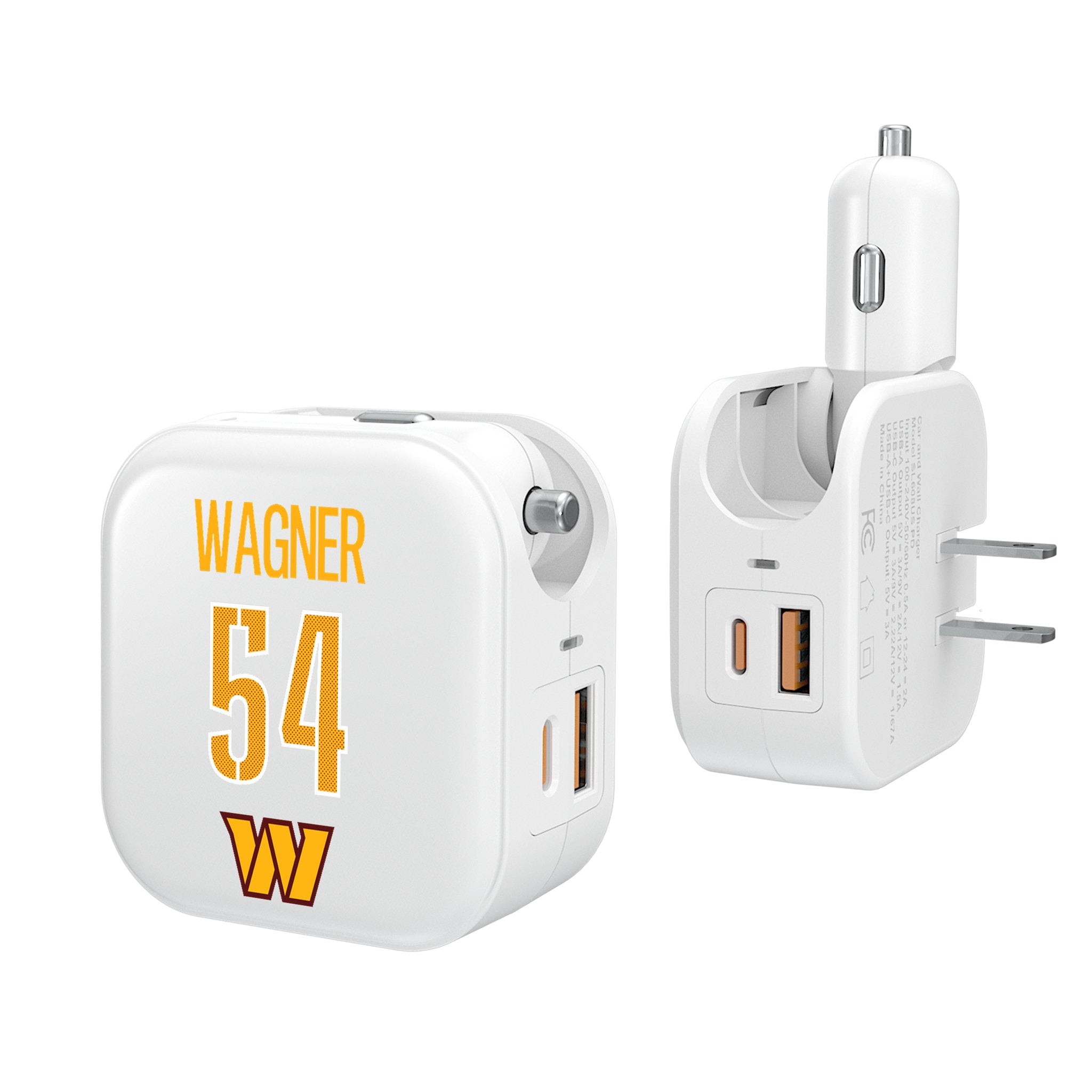 Bobby Wagner Washington Commanders 54 Ready 2-in-1 USB Charger - Fast Charging Cable for Home, Office & Travel