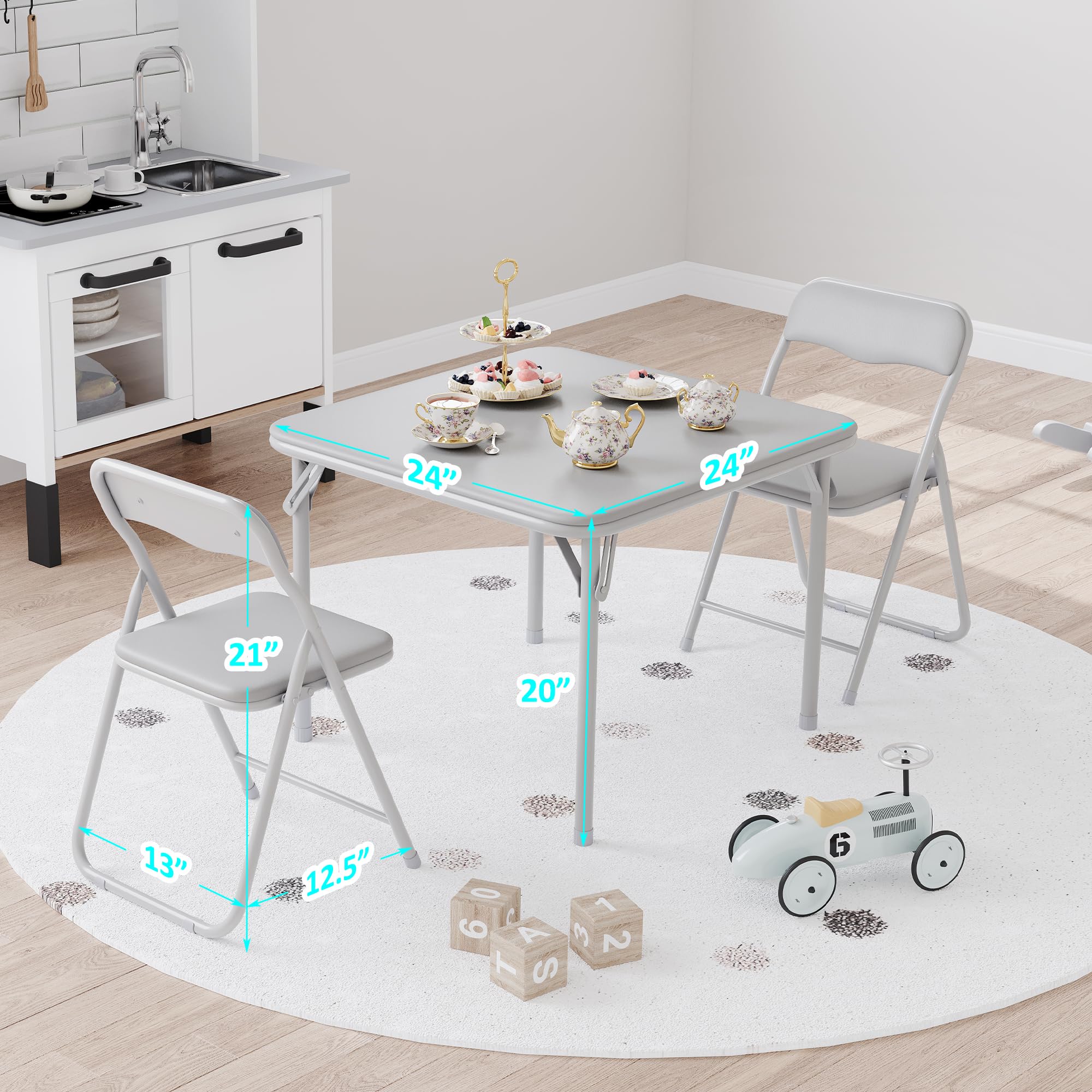GAOMON Kids Folding Table and Chairs Set of 3 - Portable Children's Play Table with PU Soft Cushion, No Assembly Required - Perfect for Eating, Reading, Playing, and Homeschooling Activities