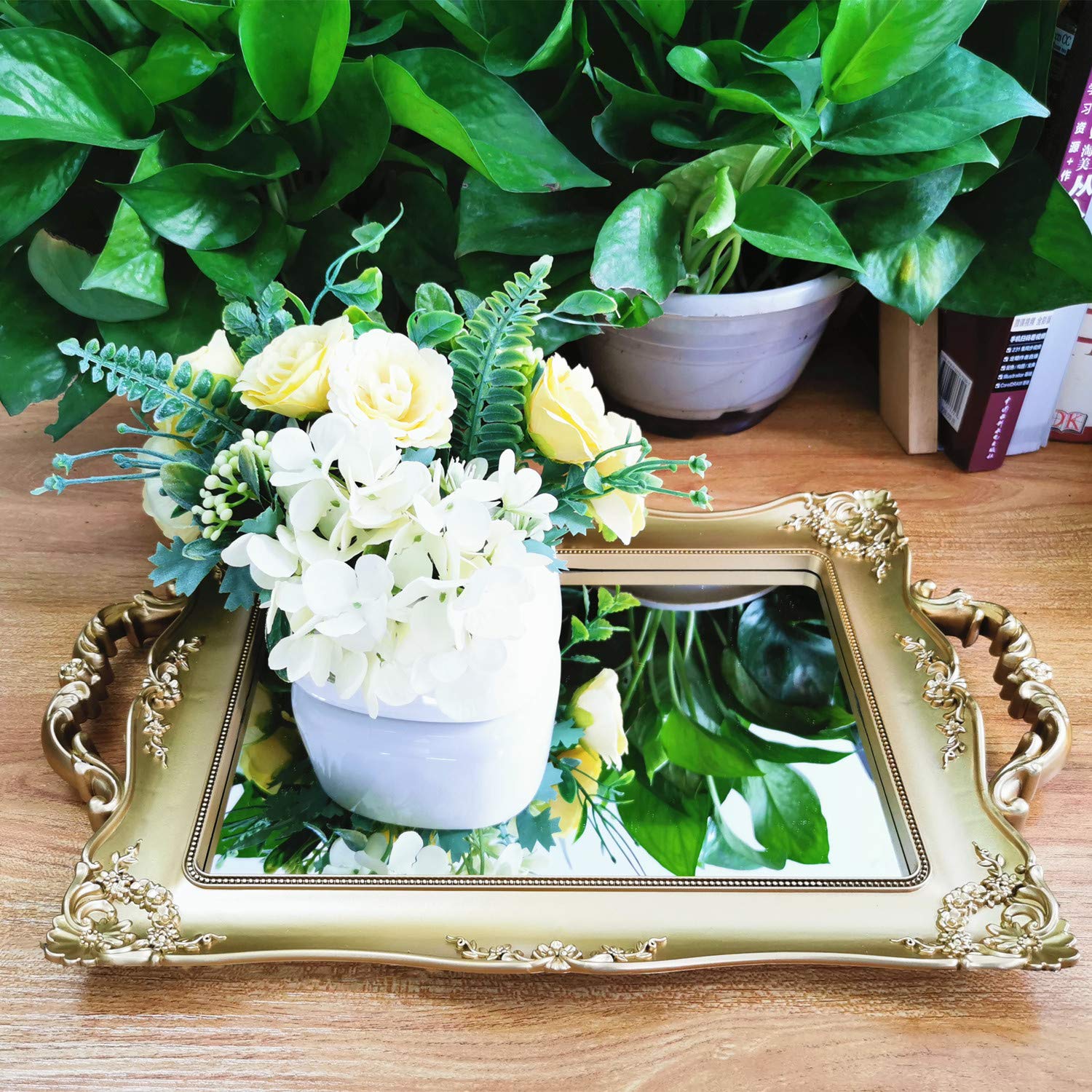 French Style Rectangle Decorative Mirror Tray - 9.5