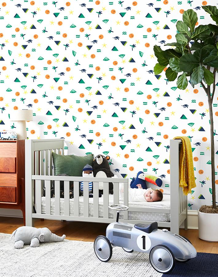 Egyptian Icons Wallpaper by Tea Collection in Navy Blue - Perfect for Nursery, Kids Room Decor & Cultural Themed Bedrooms