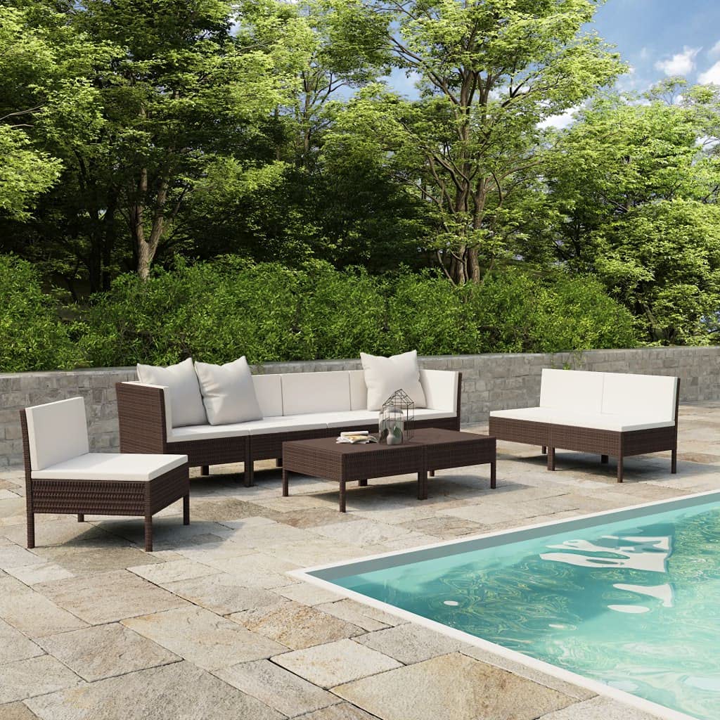 9-Piece Brown Poly Rattan Outdoor Patio Furniture Set with Sofa, Coffee Table & Cushions - Garden Lounge Conversation Set for Backyard, Deck or Poolside Relaxation