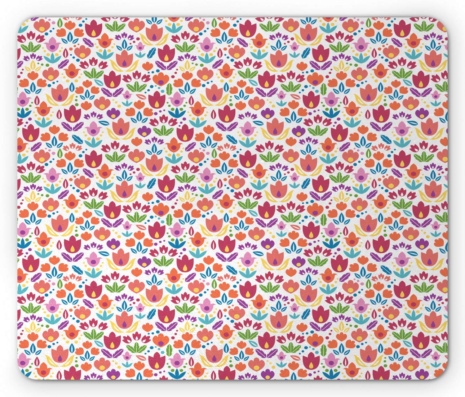 Ambesonne Dutch Mouse Pad - Blooming Tulips Country Floral Design, Non-Slip Rubber Mousepad for Office & Gaming, Standard Size Rectangle Mouse Mat with Vibrant Colors | Perfect for Home, Office & Computer Workstations