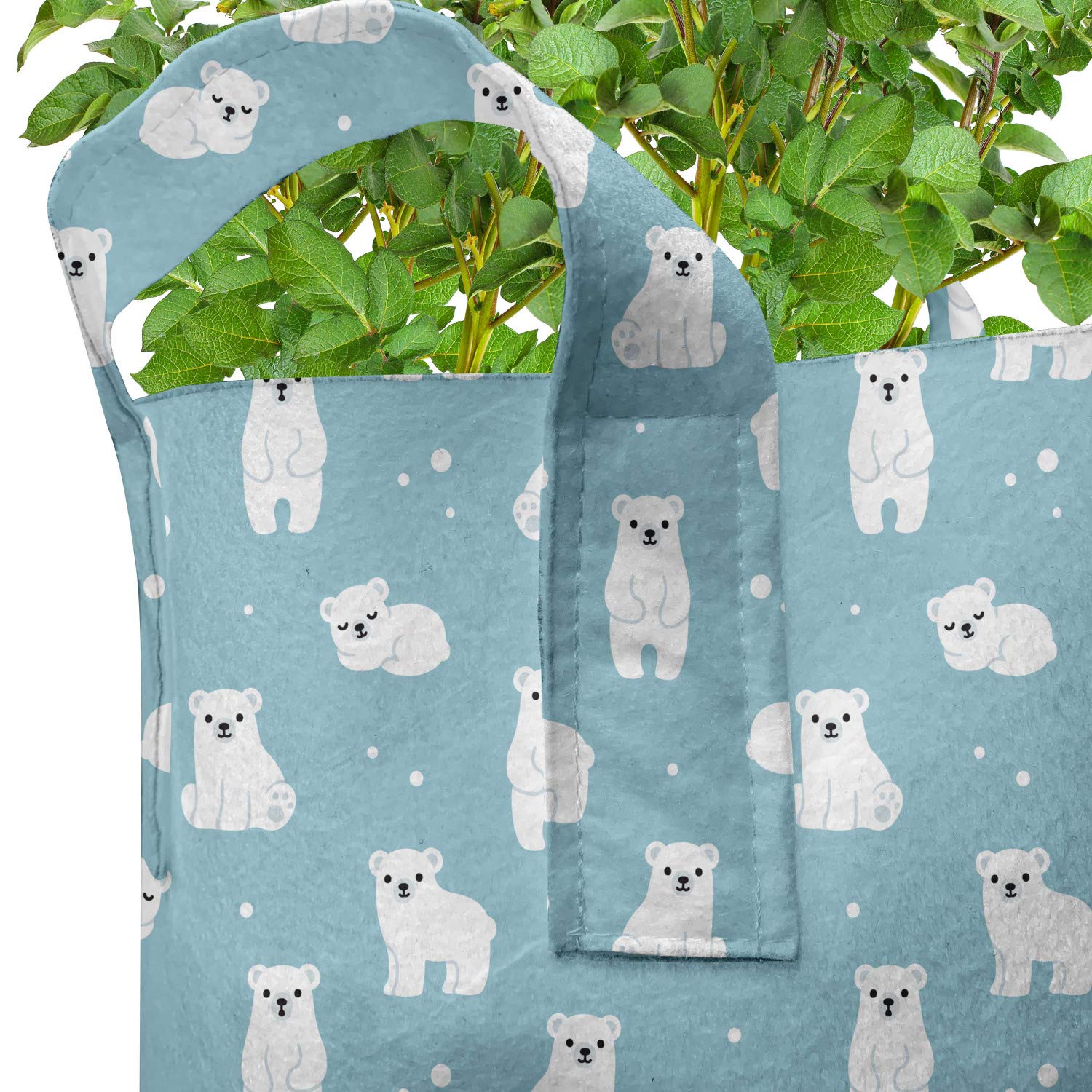 Ambesonne 5-Pack Cartoon Polar Bear Grow Bags - Heavy Duty Fabric Plant Pots with Handles for Indoor/Outdoor Gardening - Pale Blue & White Design - Perfect for Vegetables, Flowers, and Herbs in Home Gardens, Balconies, or Greenhouses