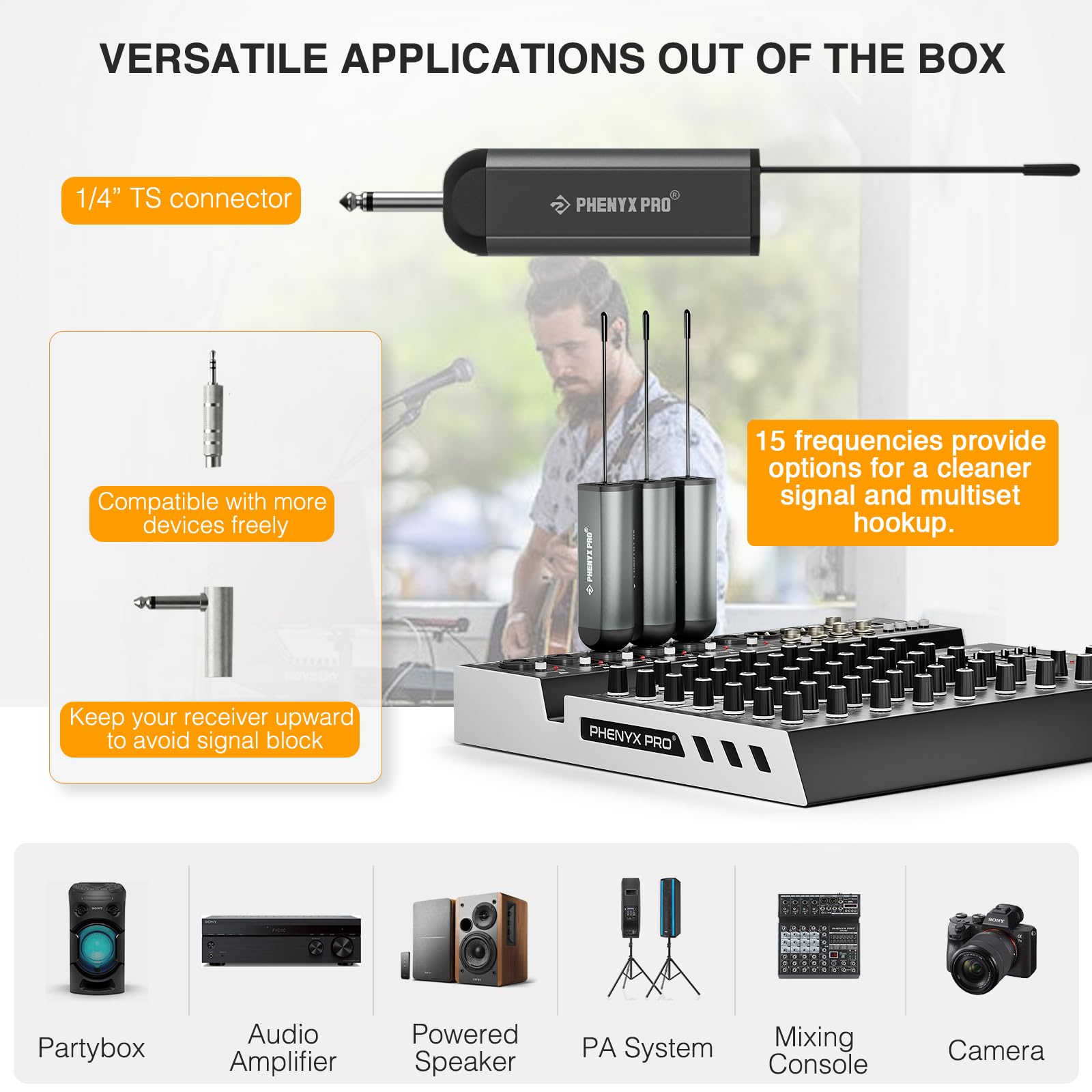 Phenyx Pro Single Digital Wireless Microphone System with Mini Receiver & Bodypack Transmitter - 15-Channel 900MHz UHF Band for Karaoke, Singing, Church & Wedding - Includes Headset & Lapel Mic (PDP-1-1B) - Perfect for Live Performances, Public Speaking & Events