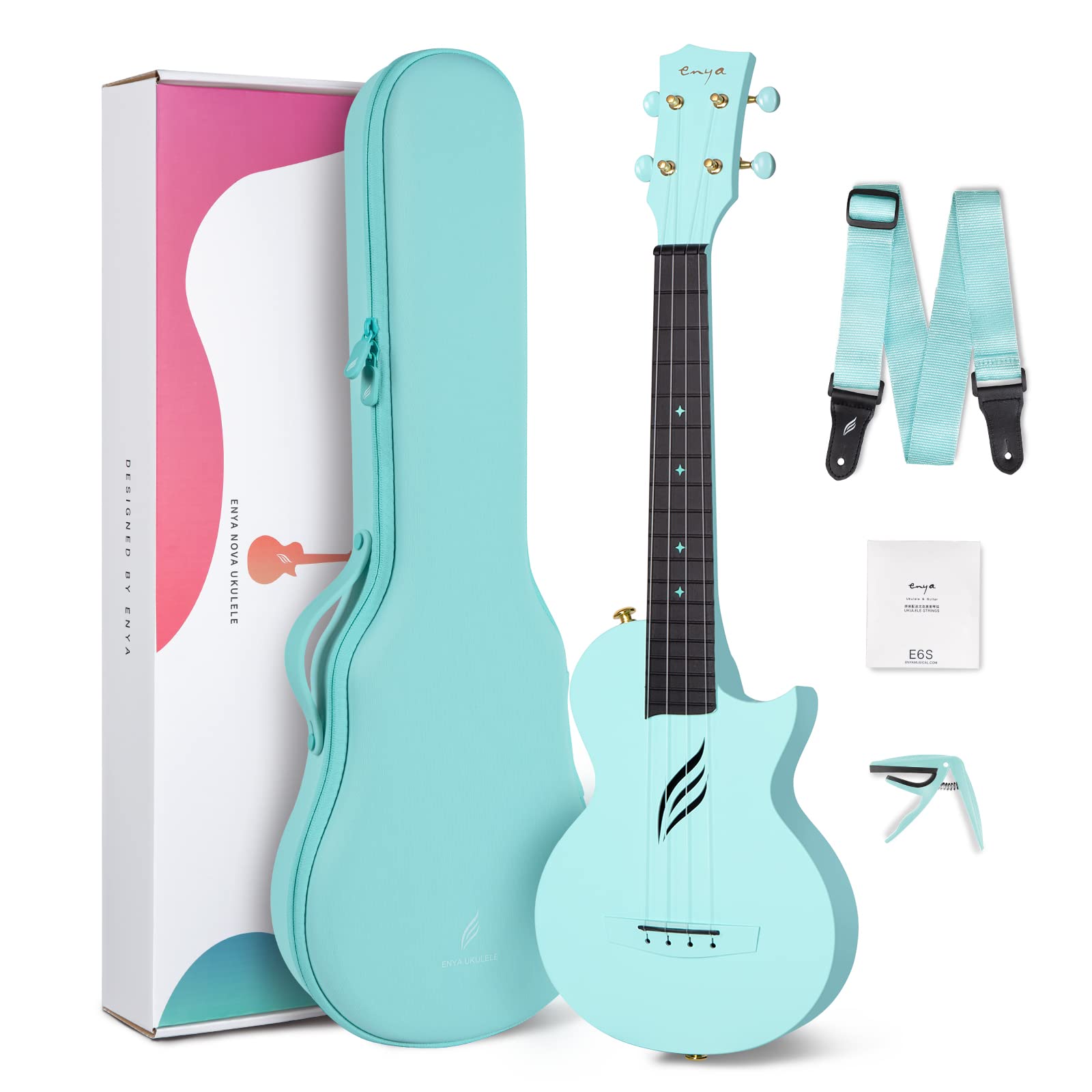 Enya Nova U 23'' Carbon Fiber Concert Ukulele - Professional Travel Ukulele with Beginner Kit (Includes Online Lessons, Case, Strap, Capo & Strings) - Perfect for Beginners, Travel & Outdoor Performances - Blue