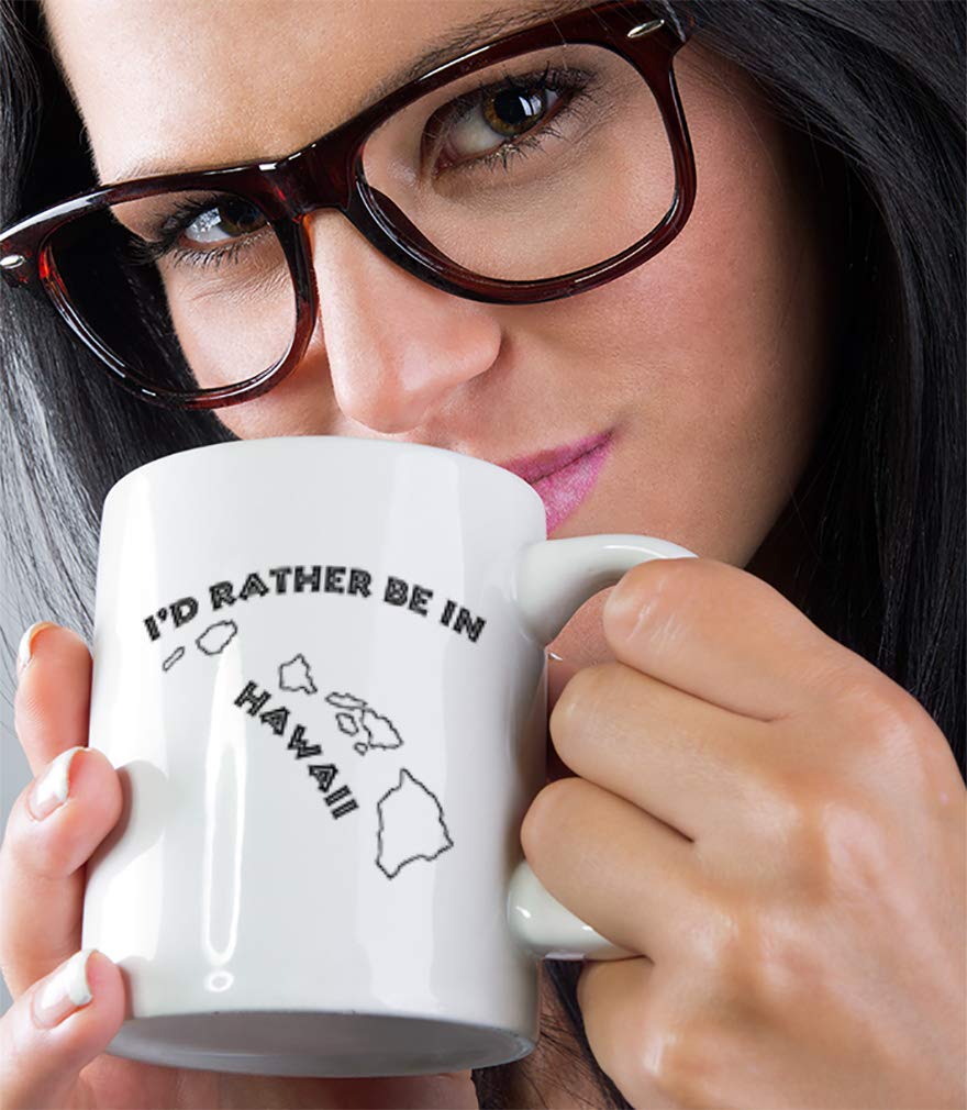Navy 'I'd Rather Be In Hawaii' Ceramic Coffee Mug - 15oz White Travel Mug for Coffee, Tea & Hot Drinks - Perfect for Home, Office & Vacation Gifts