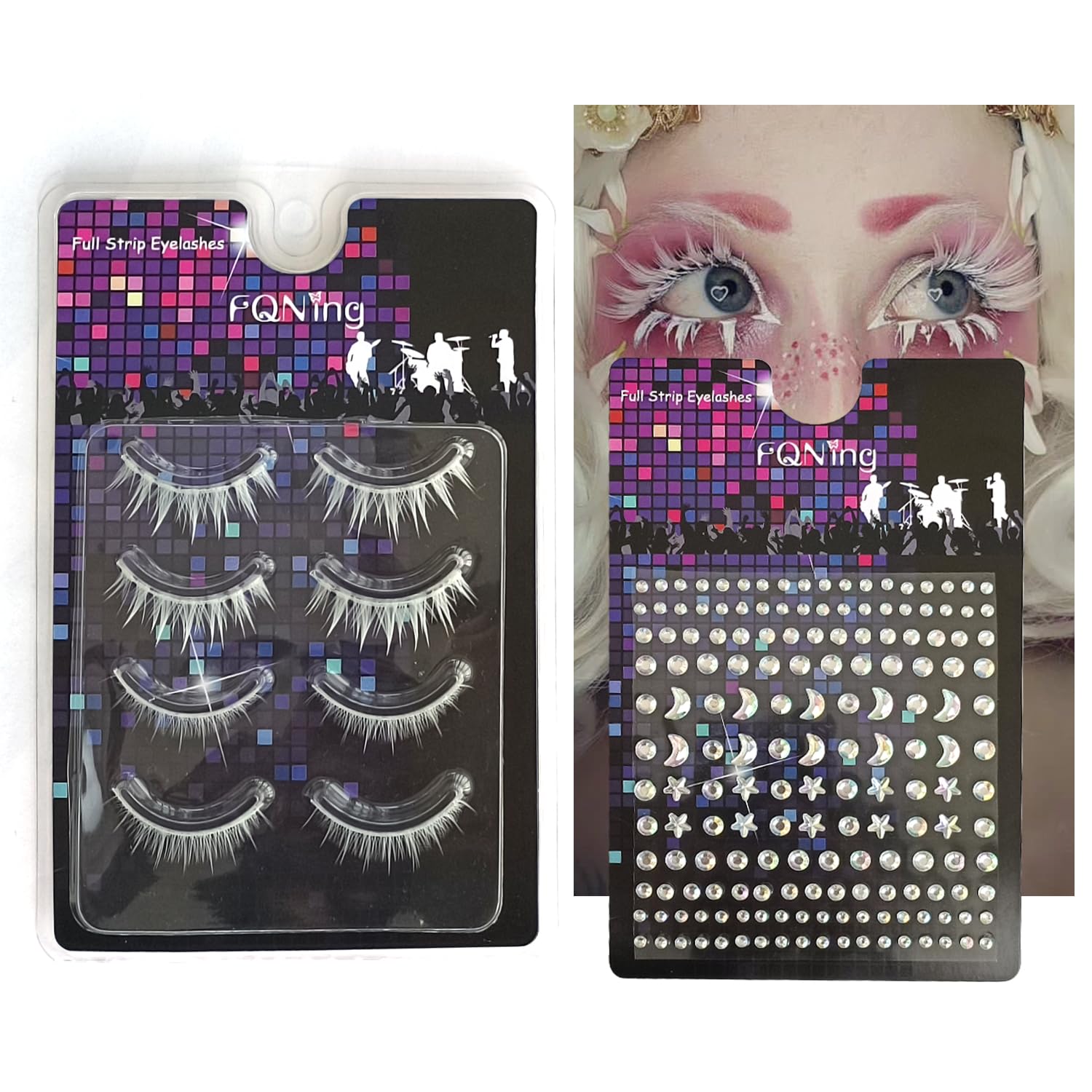 White False Eyelashes Set - Upper & Lower Elf Lashes for Party, Cosplay, Halloween & Costume Events | Dramatic Comic Style Eyelashes for Fantasy Makeup & Theatrical Performances