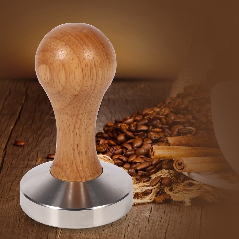 Premium Wooden Coffee Tamper with Stainless Steel Base - 58mm Flat Espresso Tamper for Barista & Home Brewing - Perfect for Espresso Machines, French Press & Coffee Grinding Accessories