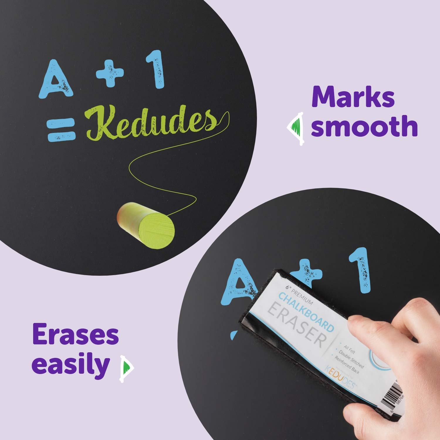 Dustless Chalk Set with Eraser - 25 Pcs (12 Colored & 12 White Chalk) for Smooth Writing on Blackboards - Includes 1 Felt Chalkboard Eraser - Perfect for Classrooms, Home Schooling & Art Projects