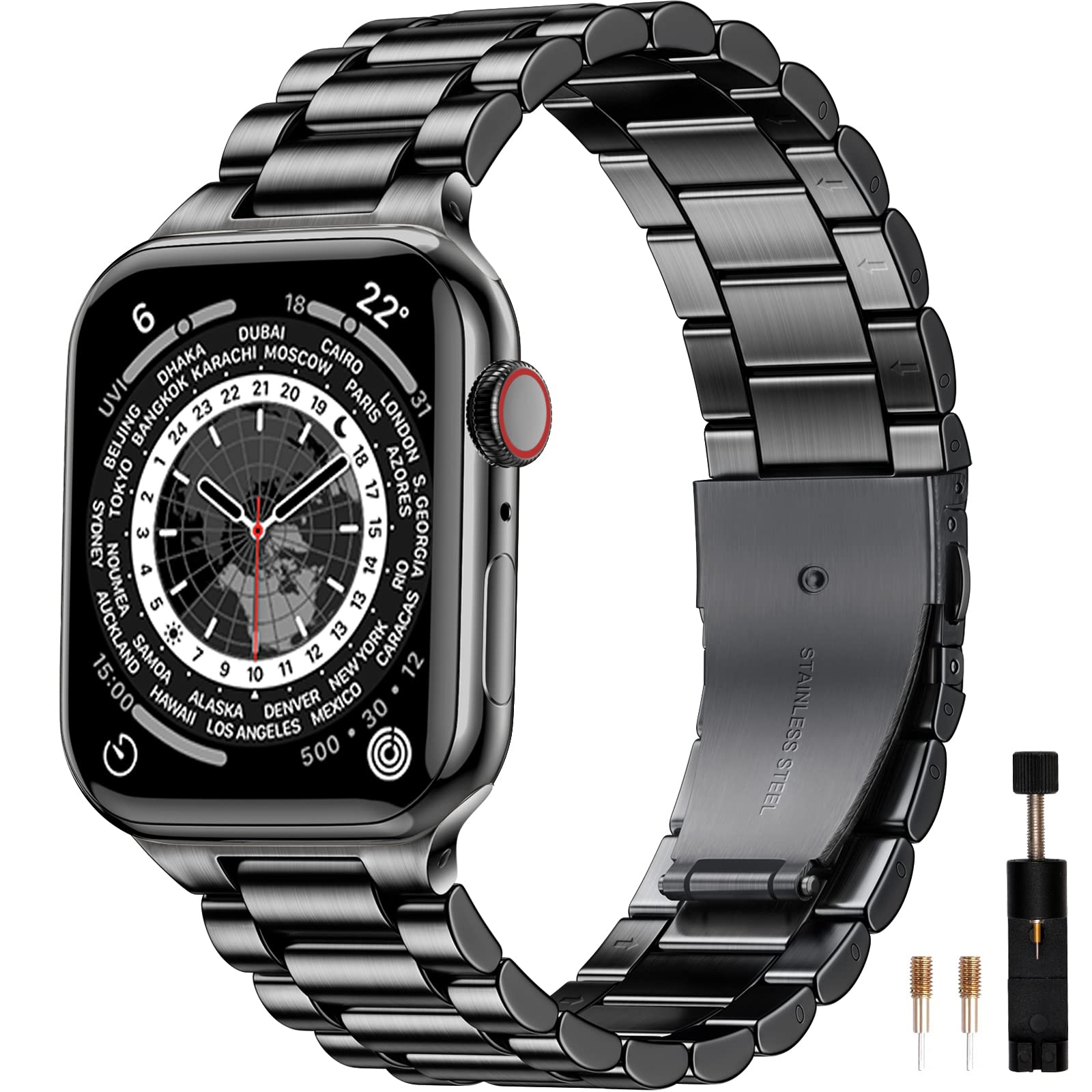 Maledan Stainless Steel Metal Band Compatible with Apple Watch Series 1-8, Ultra, SE - 38mm 40mm 41mm 42mm 44mm 45mm 49mm Replacement Strap for Men & Women - Perfect for Workouts, Office & Everyday Wear