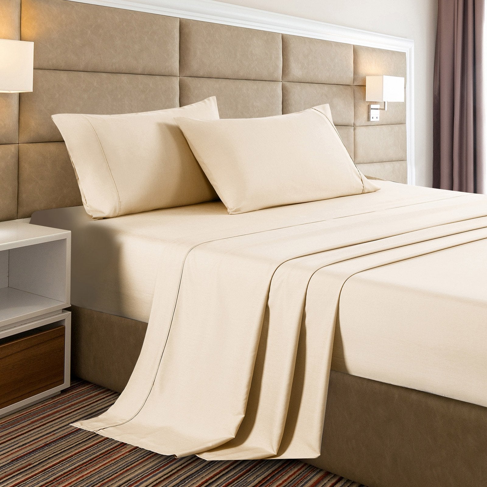 2000 Thread Count Bamboo Cooling Sheet Set - Ultra Soft & Breathable Oatmeal Bed Sheets for Double Bed - Perfect for Hot Sleepers & Summer Nights