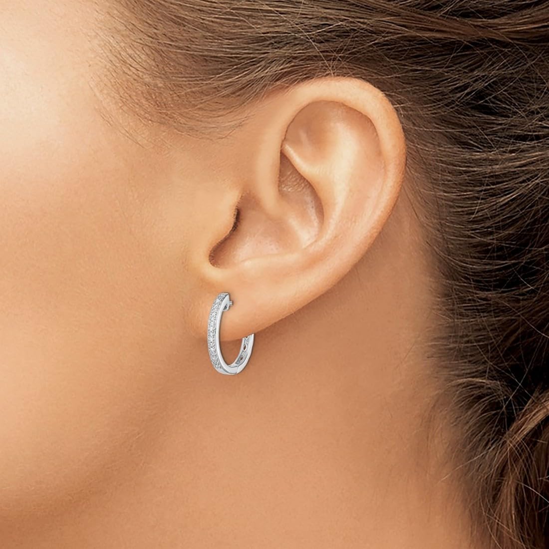 925 Sterling Silver Polished Hinged Hoop Diamond Earrings for Women - 17x2mm Wide, 2mm Thick | Elegant Everyday Wear & Special Occasion Jewelry Gift