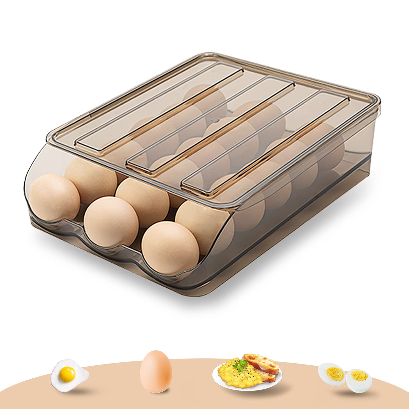 BTdreamtoto 18-Count Automatic Rolling Egg Holder for Refrigerator - Durable Egg Storage Container, Fridge Organizer Tray & Basket (1 Layer) - Perfect for Kitchen Organization, Fresh Egg Storage, and Space Saving