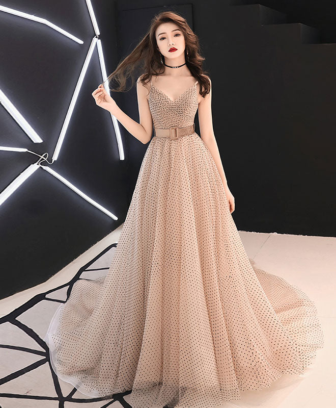 Elegant Champagne Sweetheart Tulle Long Prom Dress & Evening Gown - Perfect for Homecoming, Formal Dances, Weddings and Special Occasions