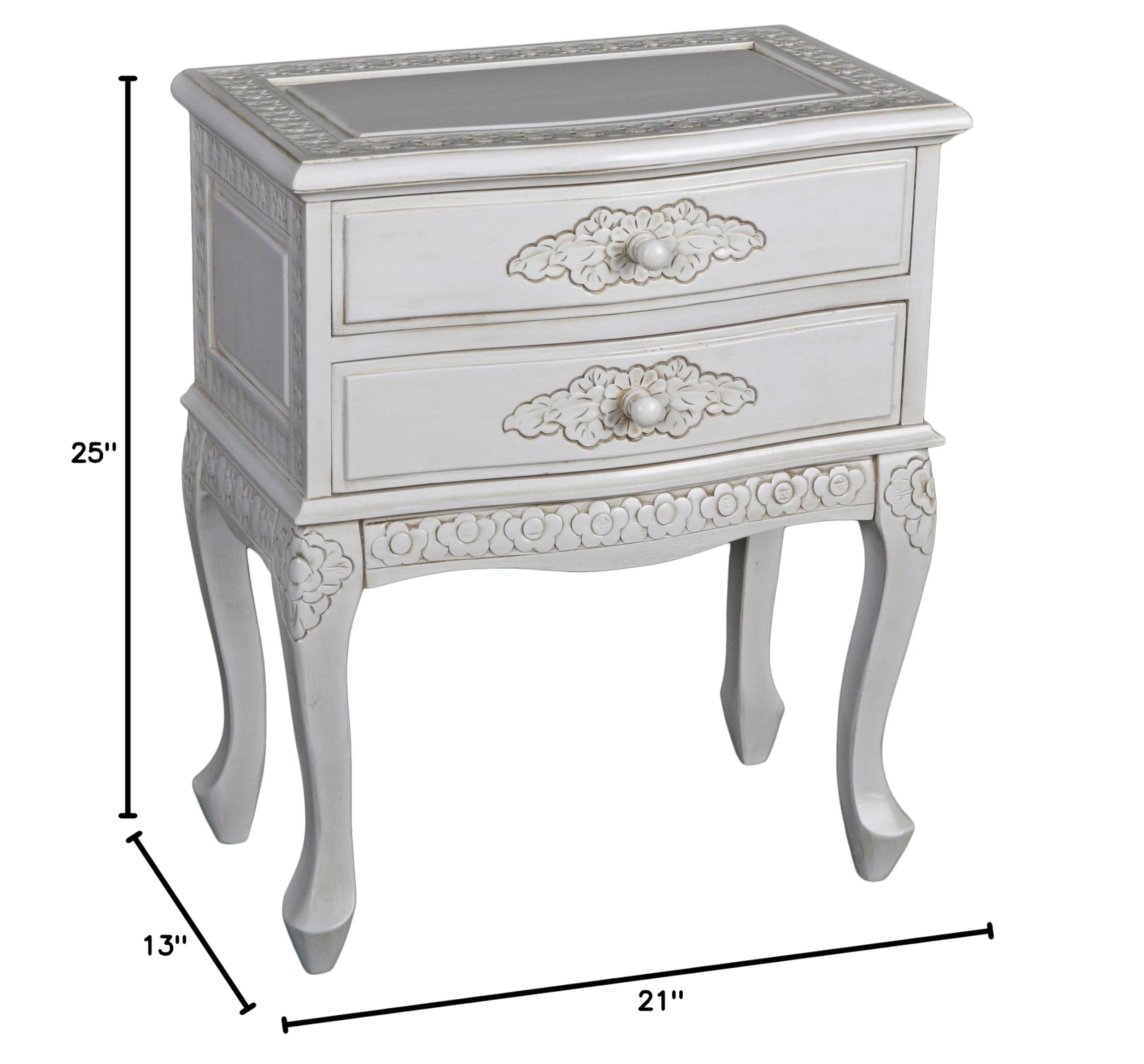 Handcrafted Wooden Two-Drawer Side Table - International Caravan Furniture - Perfect for Living Room, Bedroom, or Office Decor