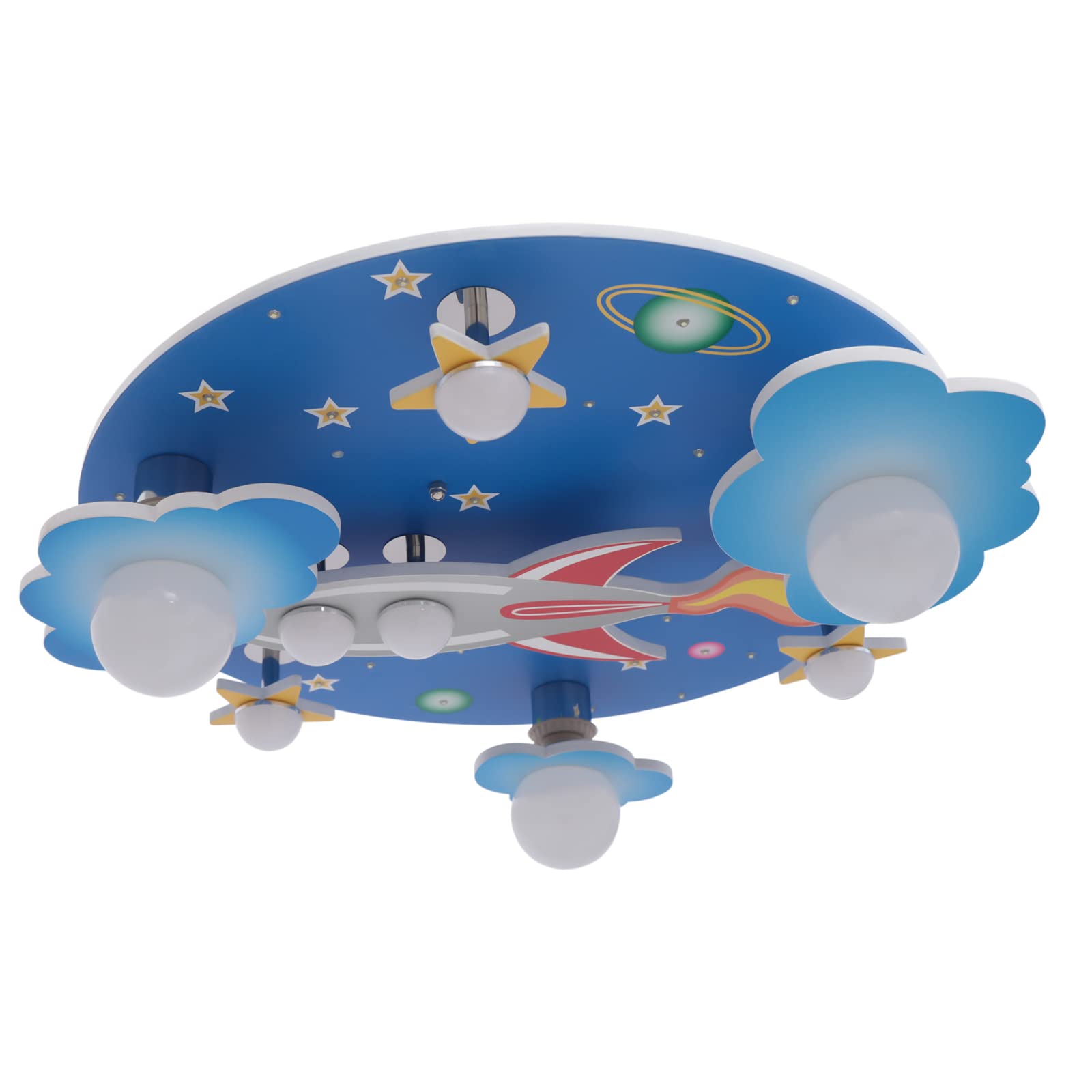 Modern LED Chandelier for Boys Room - Blue Creative Flush Mount Ceiling Light with Cartoon Cloud, Plane & Star Design - 8-Light Kids Bedroom Lighting Fixture - Perfect for Children's Bedroom, Playroom & Nursery Decor
