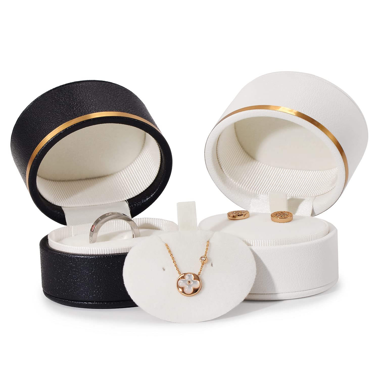 Oirlv Genuine Leather Ring Box for Engagement & Wedding Proposals - Elegant Jewelry Gift Box for Rings, Earrings & Necklaces (Black) - Perfect for Romantic Surprises, Anniversary Gifts & Proposal Moments