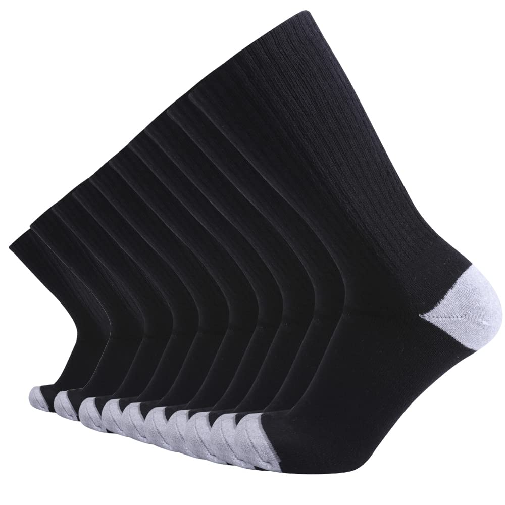 10 Pack Men's Athletic Casual Socks - Comfortable Cotton Crew Socks with Heavy Cushion for Running, Gym & Everyday Wear