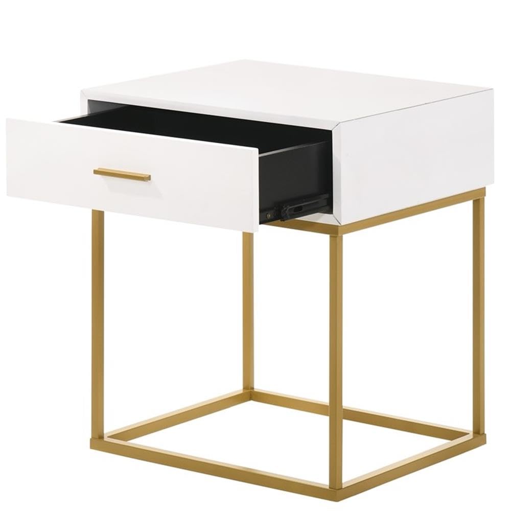 MAKLAINE White One-Drawer Nightstand with Gold Legs - Modern Bedside Table for Bedroom, Living Room & Office Storage