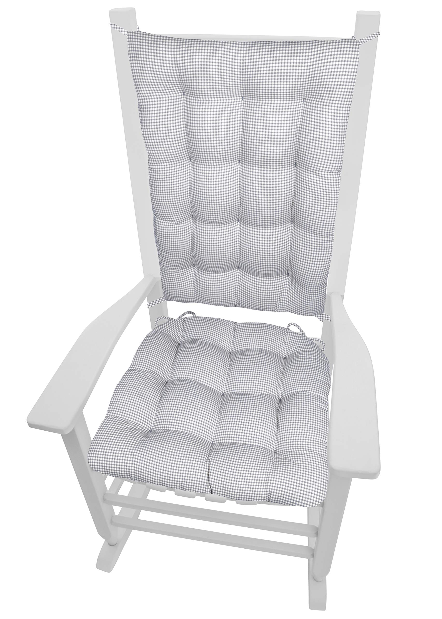 **Barnett Home Decor Madrid Grey Rocking Chair Cushions - Extra-Large Seat & Back Cushion Set with Ties - Reversible Latex Foam Fill - Made in USA (XL Gray White Gingham) - Perfect for Porch, Patio & Nursery Rocking Chairs**
