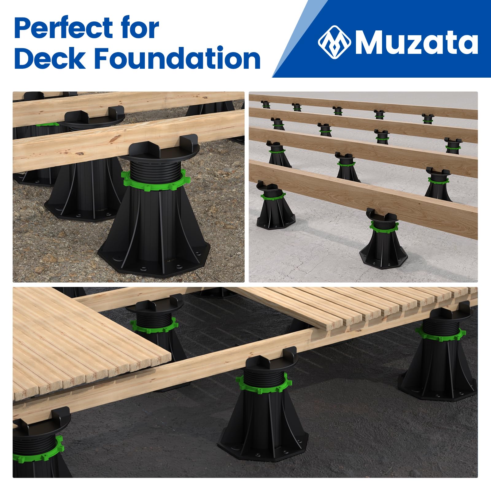Muzata 8-Pack Adjustable Joist Pedestal for Paver Flooring & Deck Supports - Height Adjustable from 6.7'' to 10'' - Bilateral Keel Deck Support Base M031 - Perfect for Patio, Balcony & Rooftop Decking Projects