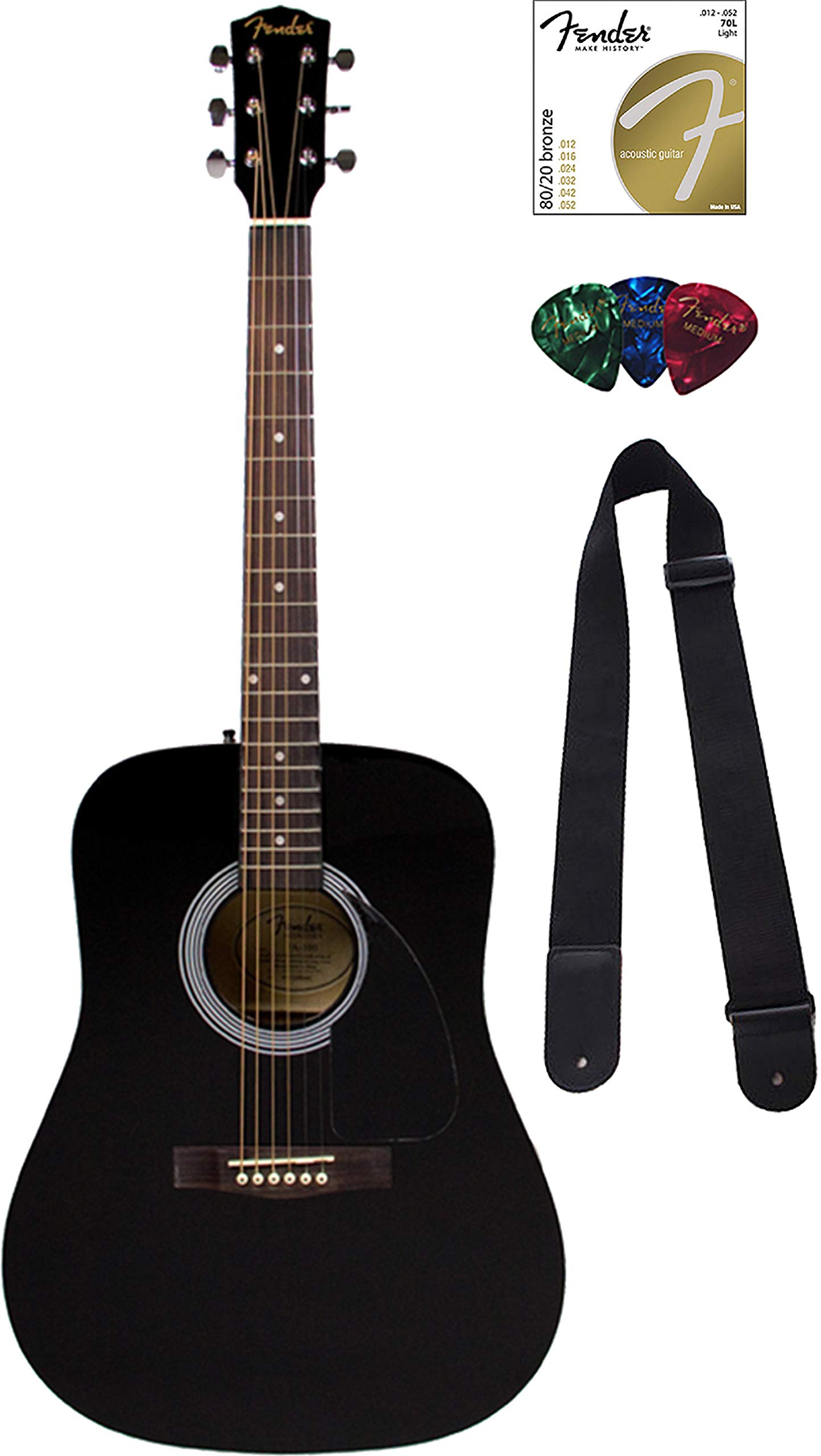 Fender FA-115 Dreadnought Acoustic Guitar Bundle - Black with Hard Case, Tuner, Strings, Strap & Picks | Perfect for Beginners, Campfires & Live Performances
