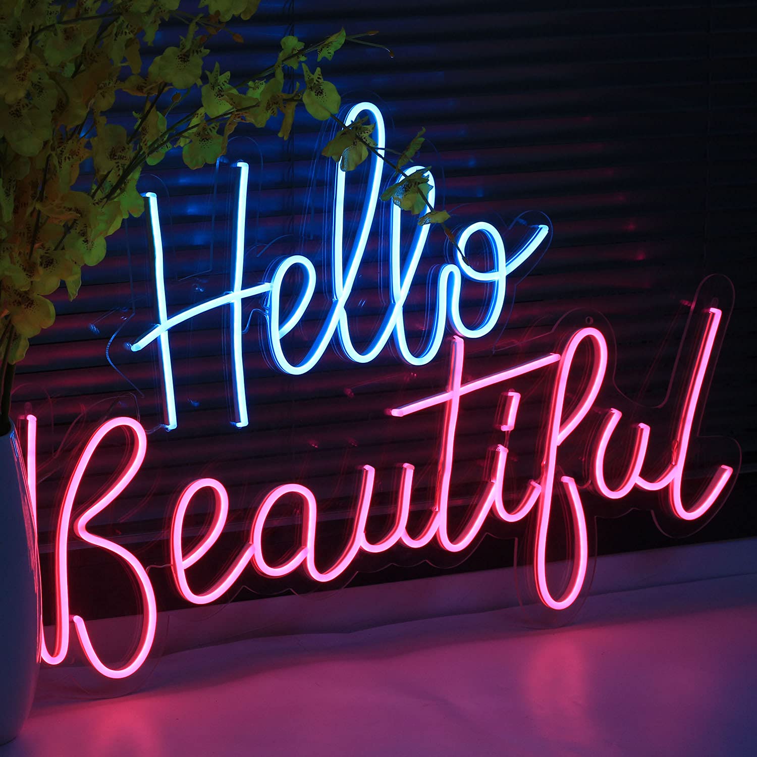 Custom Hello Beautiful LED Neon Sign - Personalized Flex Neon Light Bar for Home Decor, Makeup Room, Salon & Bedroom Lighting