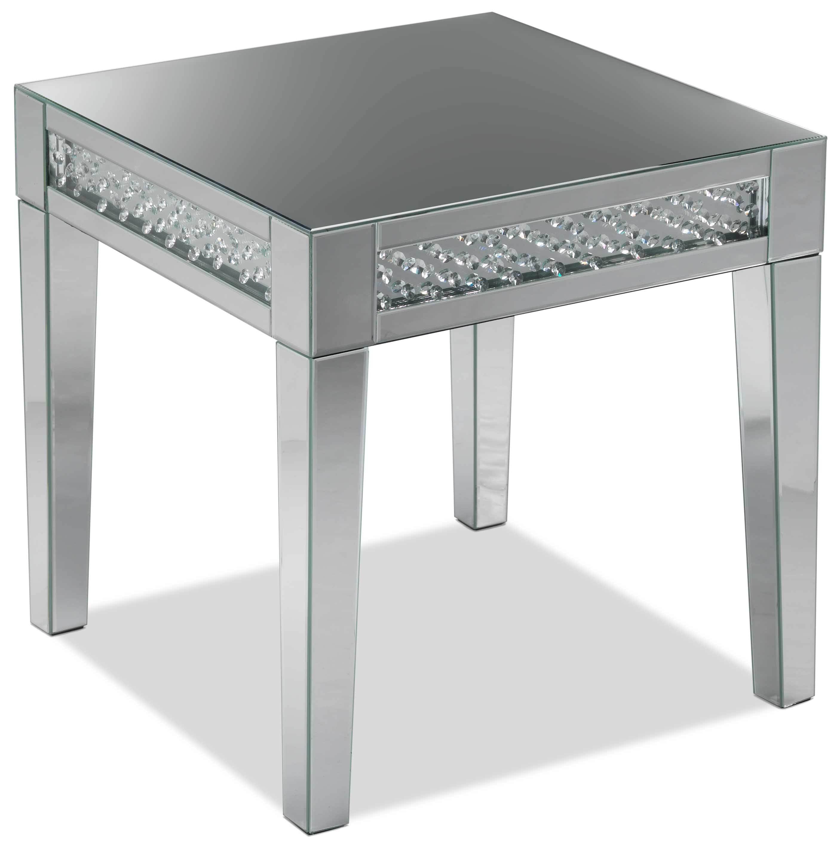Elegant Aria End Table with Mirrored Glass Top - Modern Accent Table for Living Room, Bedroom, or Entryway Decor